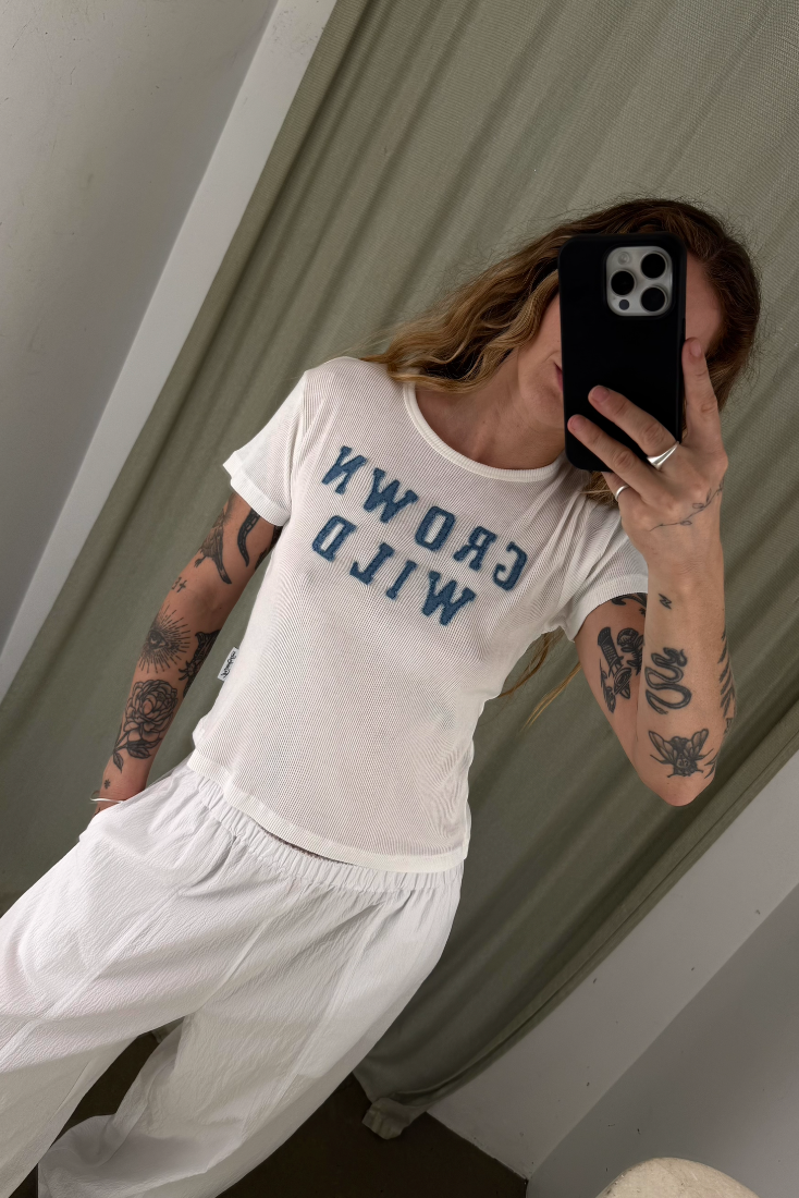 Grown Wild Denim Baby Tee - White