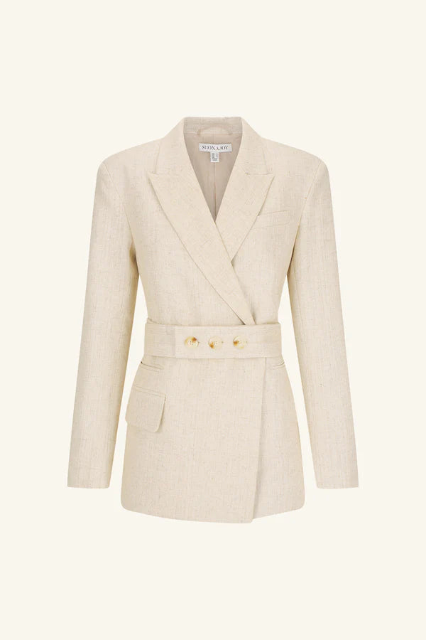 Newman Hourglass Double Breasted Blazer with Belt - Parchment