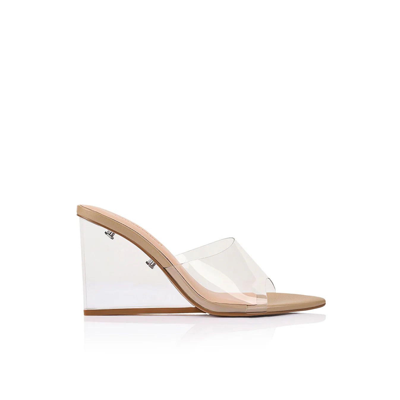 SUZY WEDGE LUCITE & BEIGE LEATHER