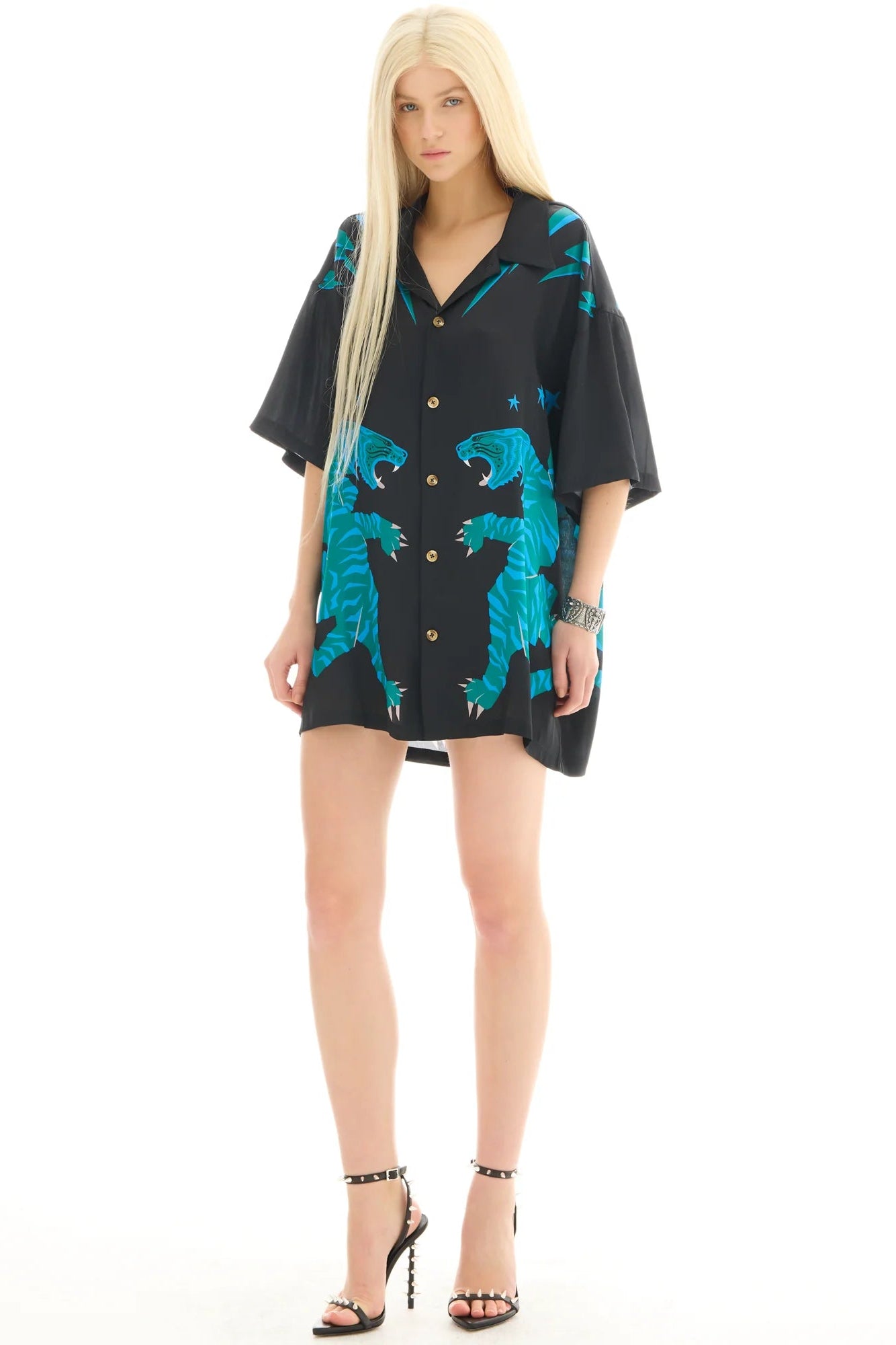 Osaka Silk Tiger Shirt/Dress Black