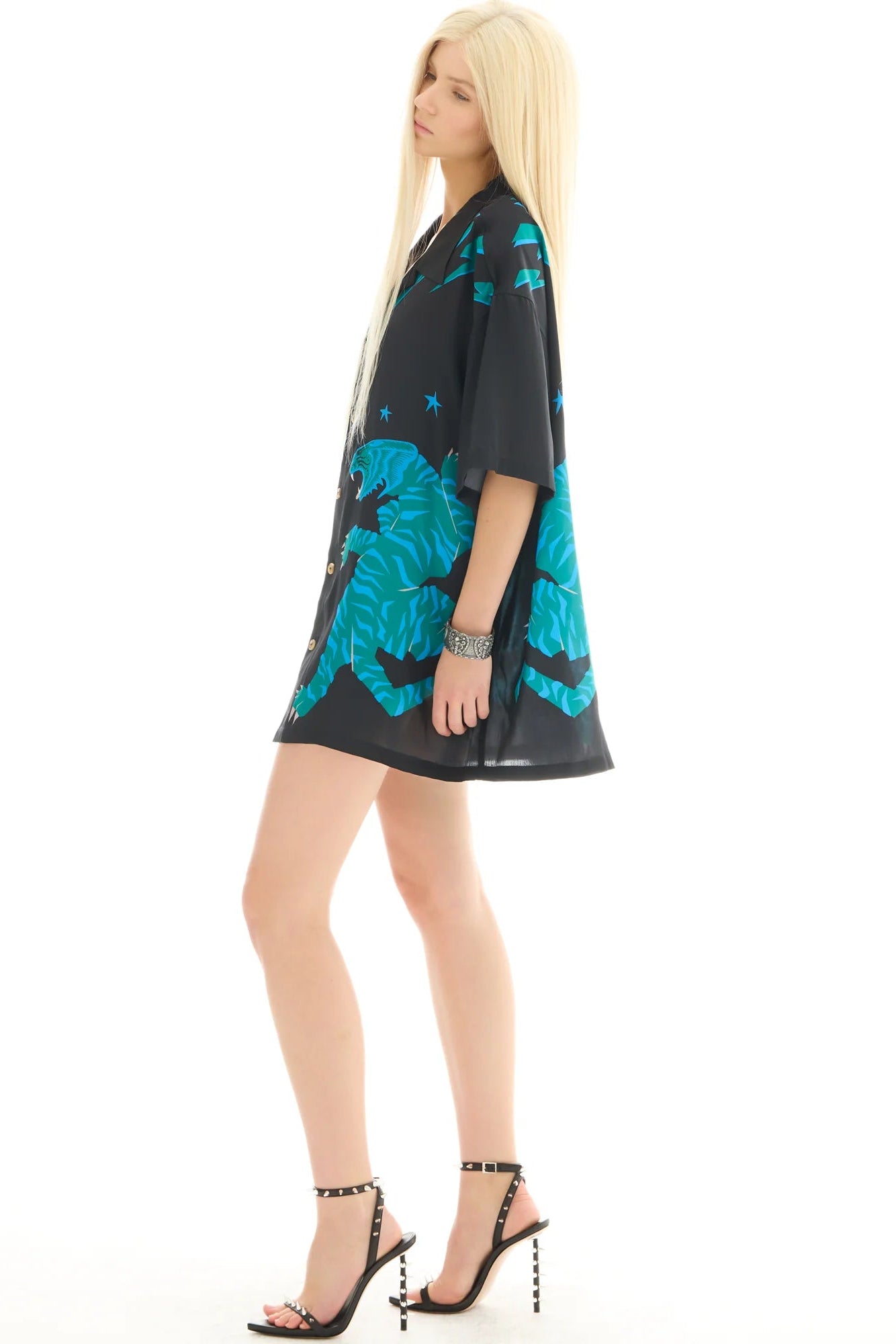 Osaka Silk Tiger Shirt/Dress Black