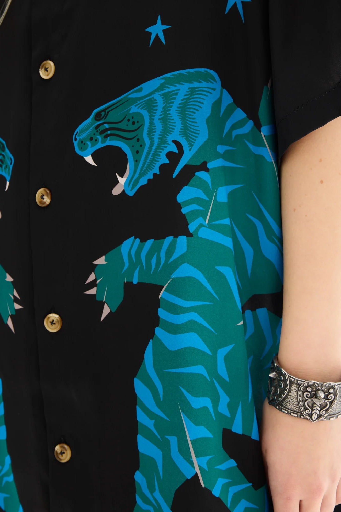 Osaka Silk Tiger Shirt/Dress Black