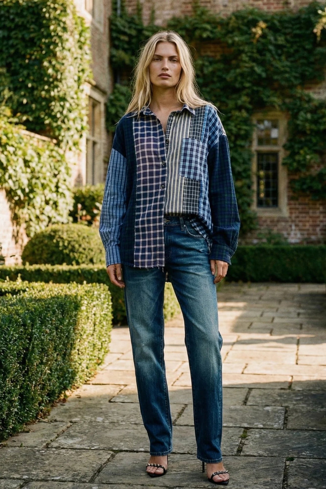 Patchwork Check Stripe Shirt