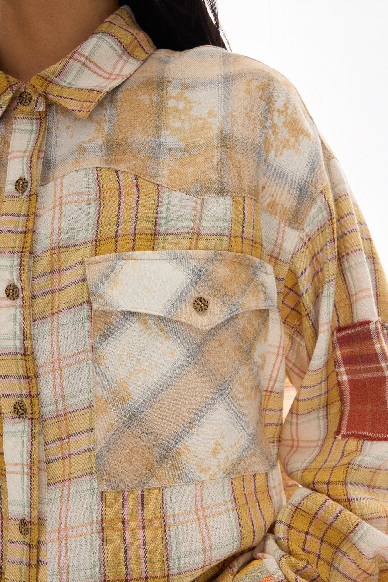 Patched Up Yellow Flannel Western Shirt