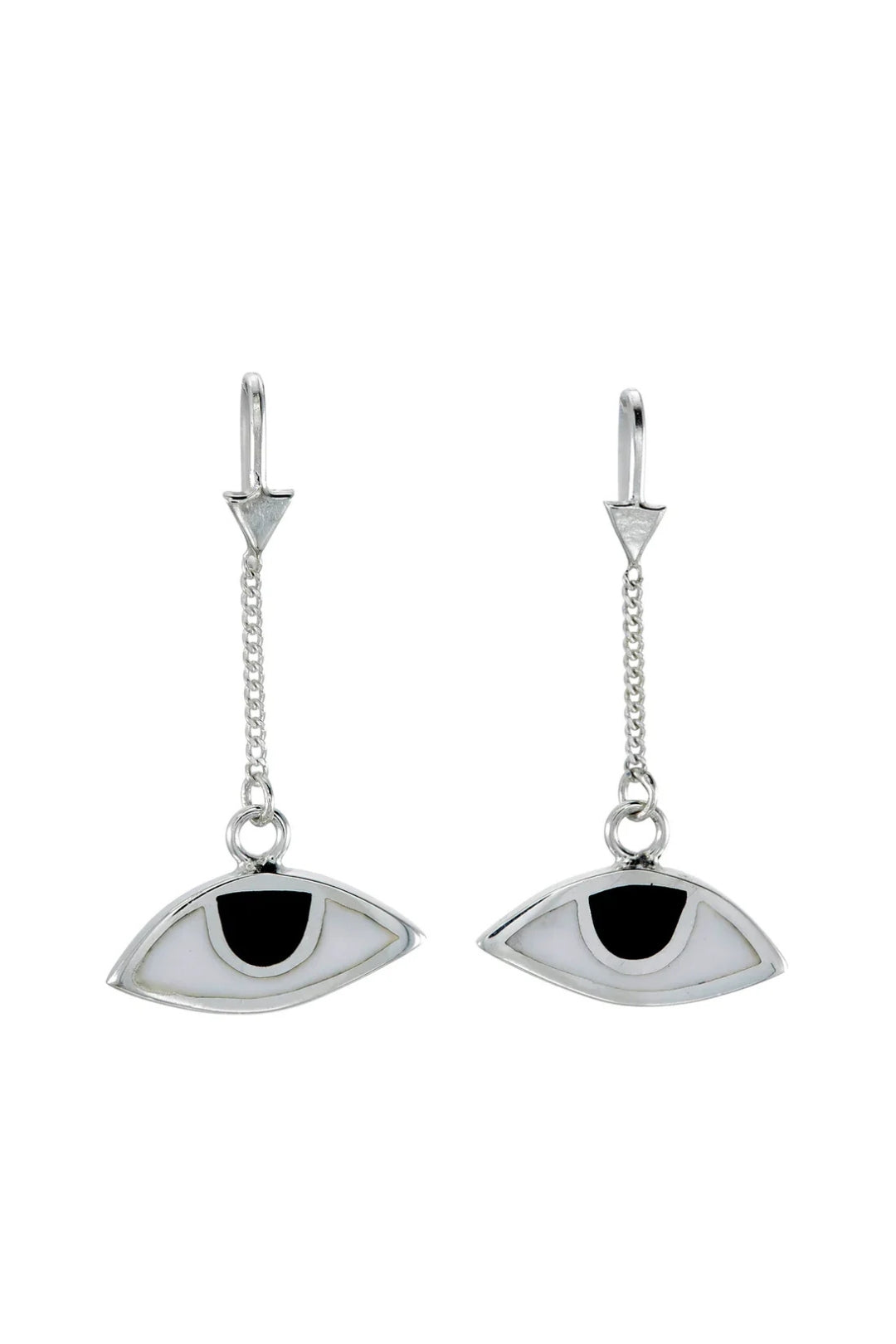EGYPTIAN EYE PULL THROUGH EARRINGS - BLACK EYES - SILVER