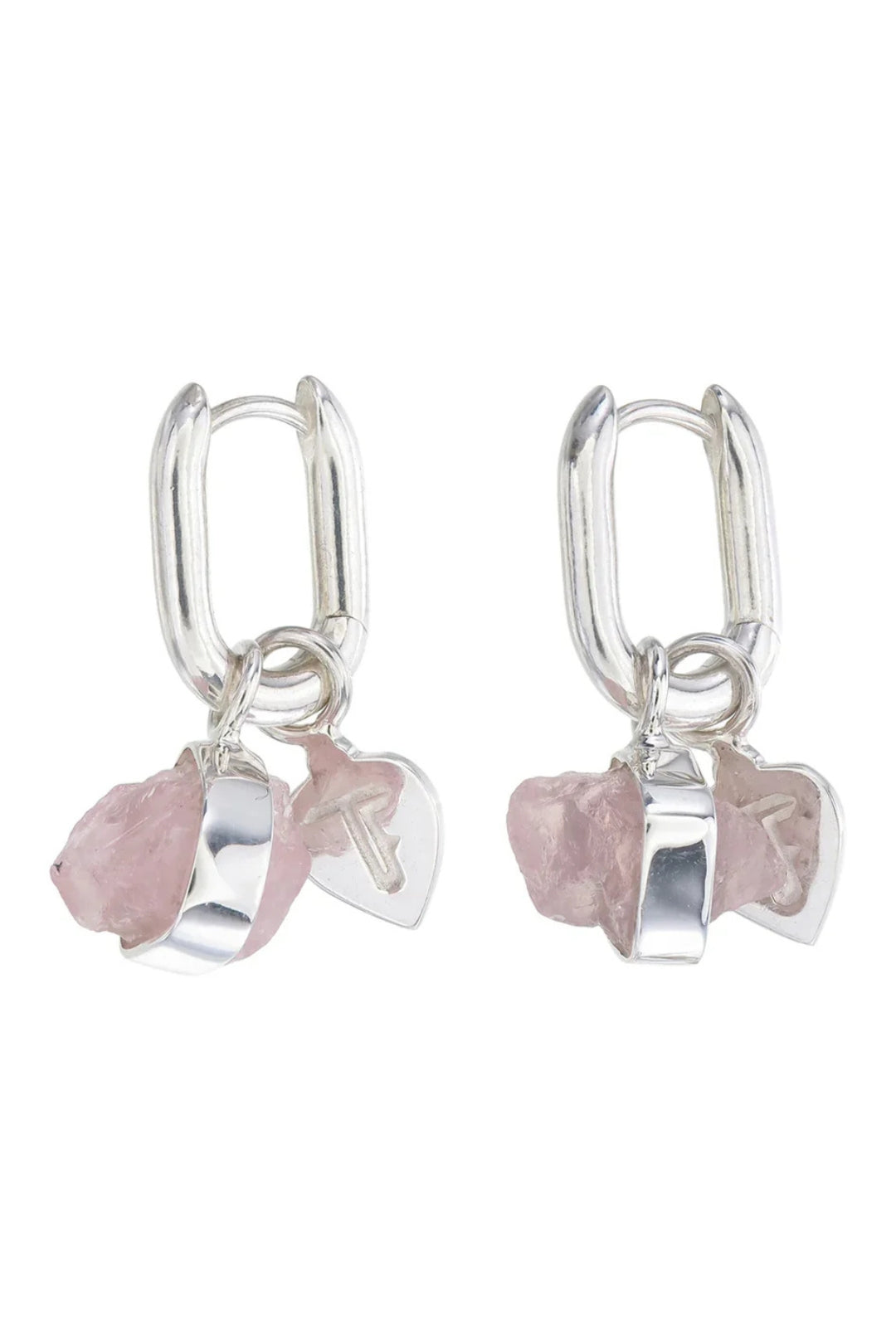 ROUGH GEM CHARM - OVAL HOOPS - ROSE QUARTZ - SILVER
