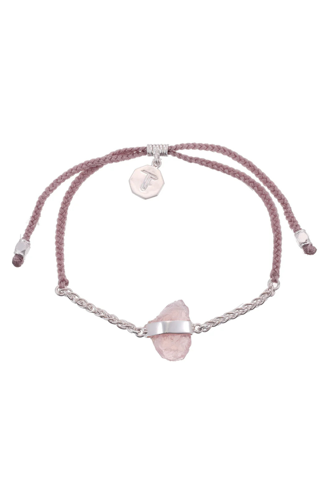 CHAIN & CORD CRYSTAL BRACELET - ROSE QUARTZ- DUSTY PINK - SILVER