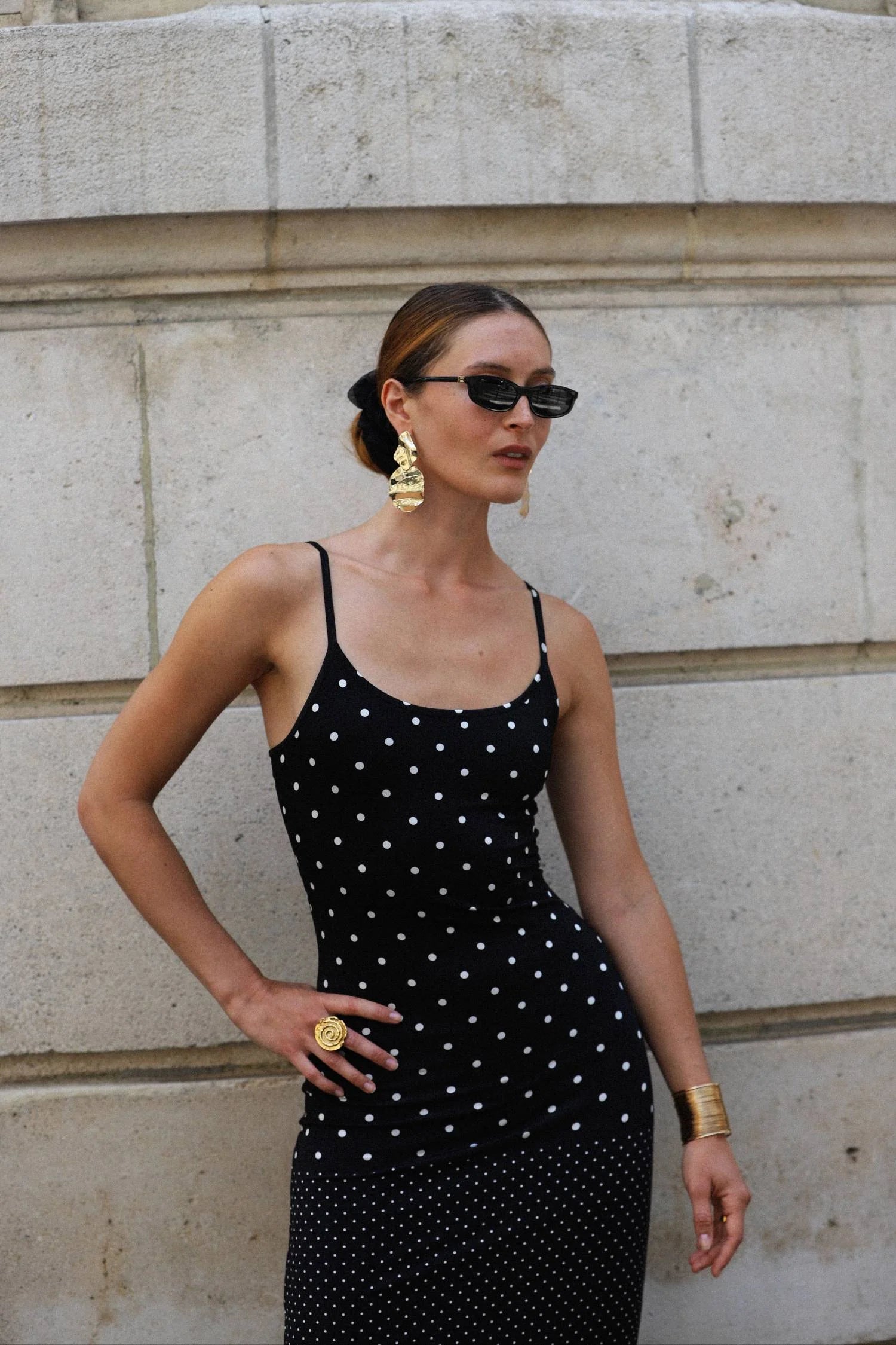 Slip Dress - Black Polka