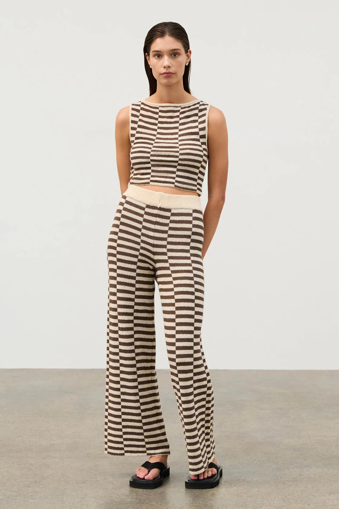 Grid Textured Knit Top - Cocoa
