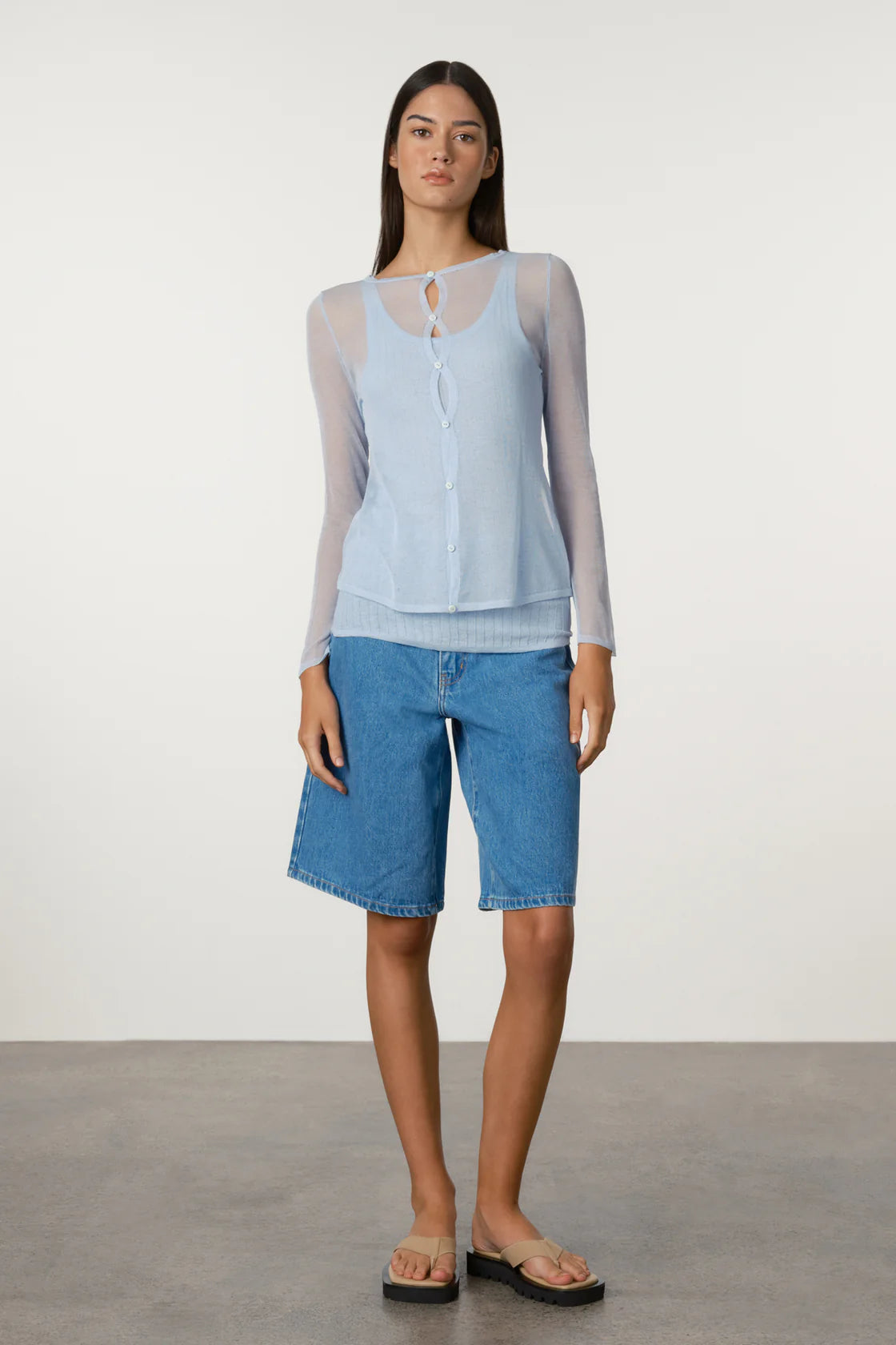 Sheer Knit Cardigan Set - Soft Blue