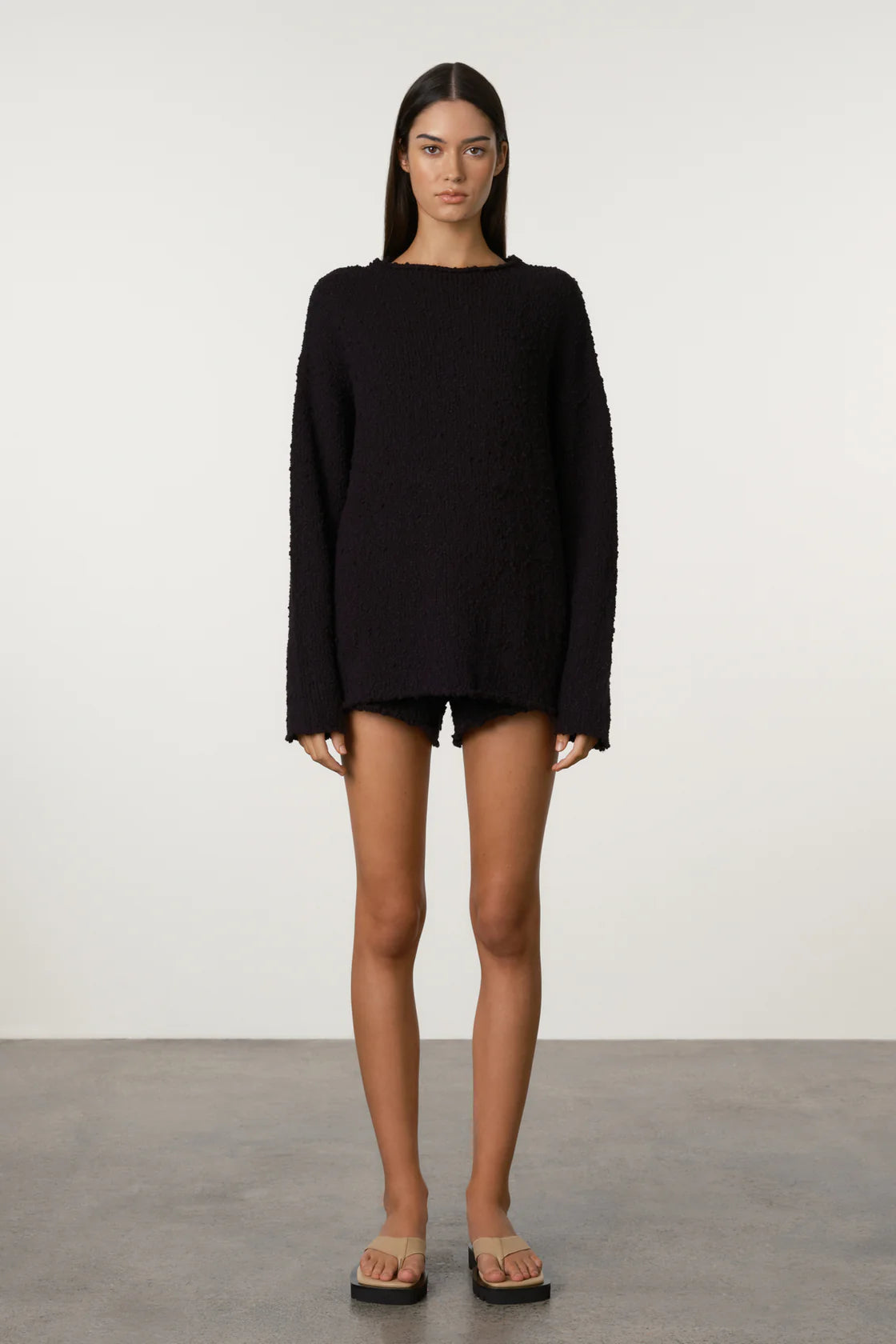 Black Boucle Knit Short