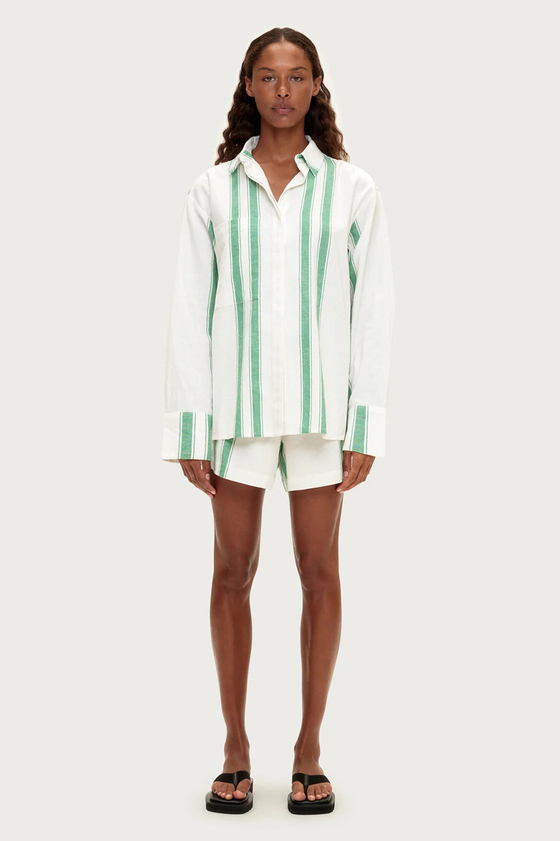 Cotton Linen Shirt - Green Stripe