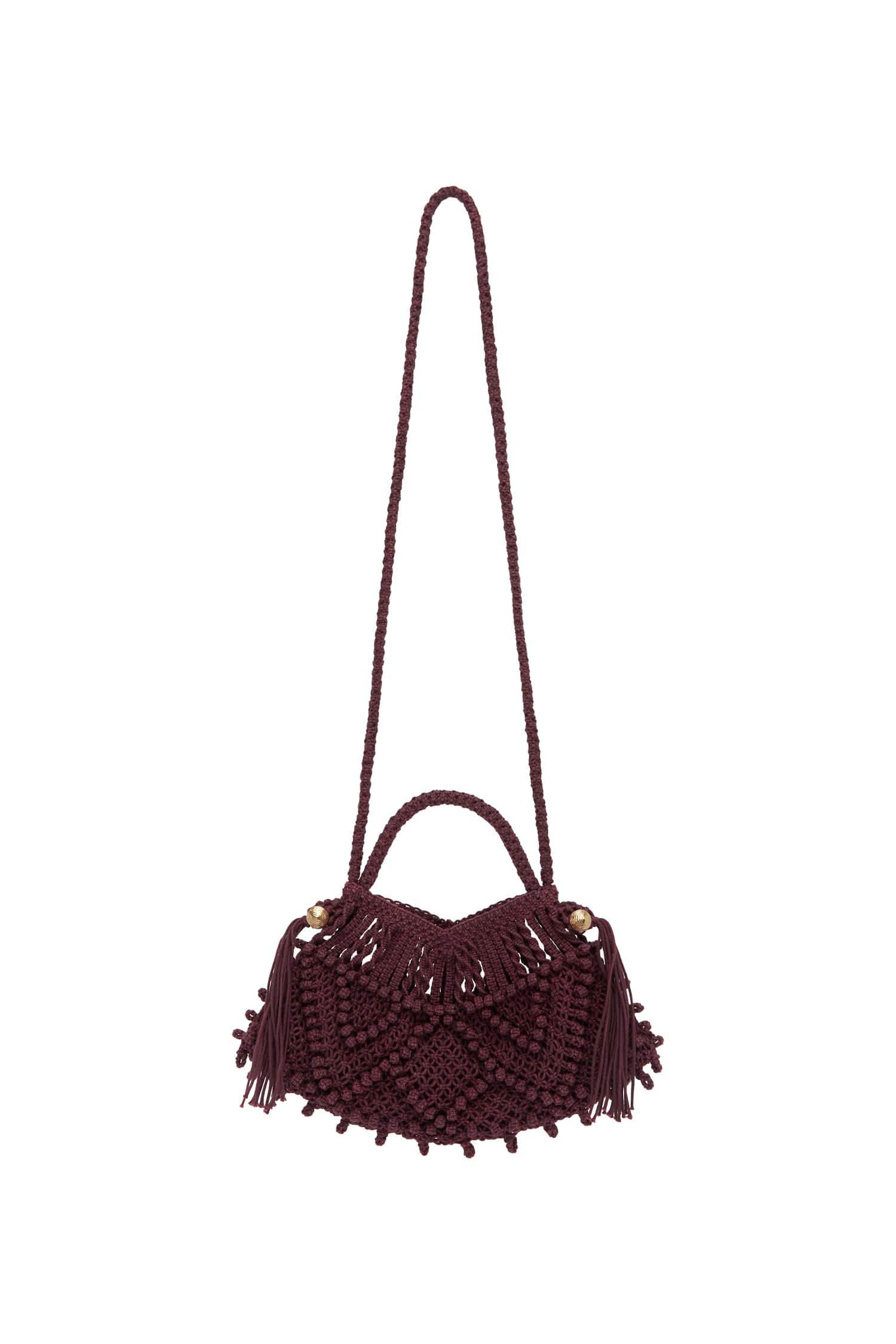 Macrame Crescent Bag Bordeaux