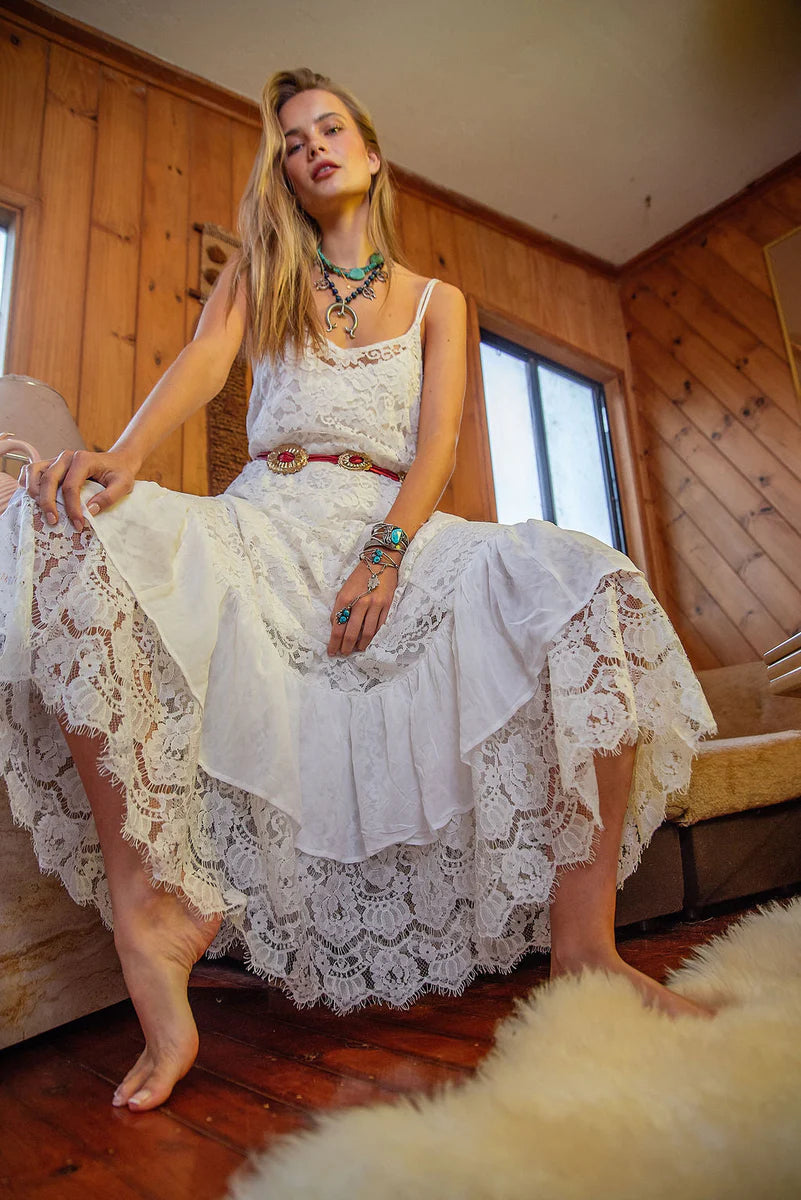 Amongst The Leaves Lace Maxi Slip Dress - Snow