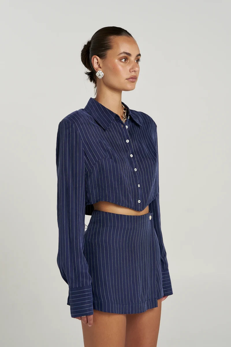 ASYM SKORT - NAVY PINSTRIPE