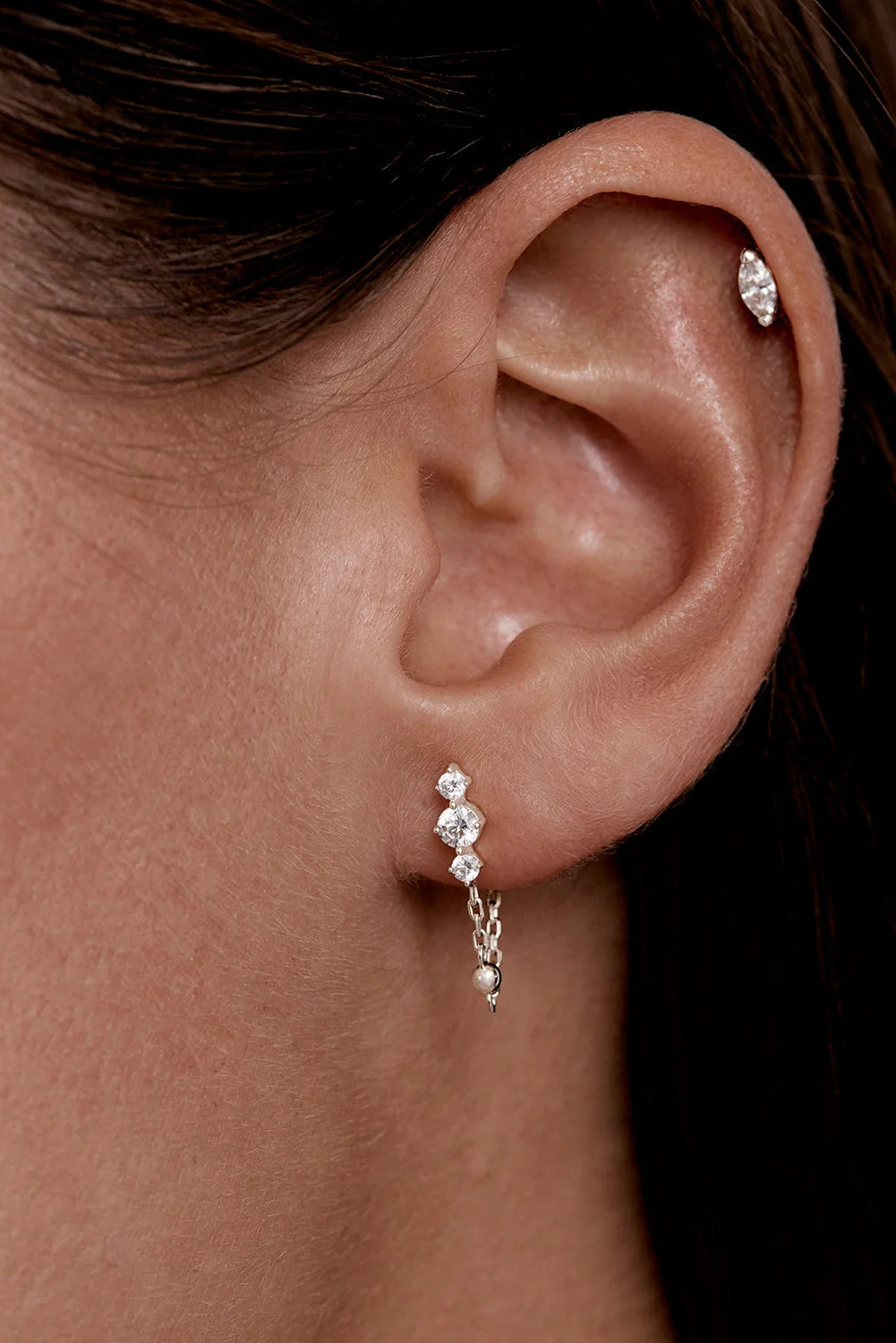 Sterling Silver In the Stars Chain Huggie Earrings