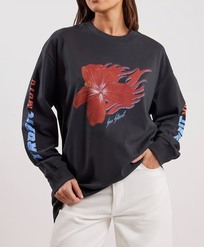 Flaming Hibiscus Long Sleeve T-Shirt