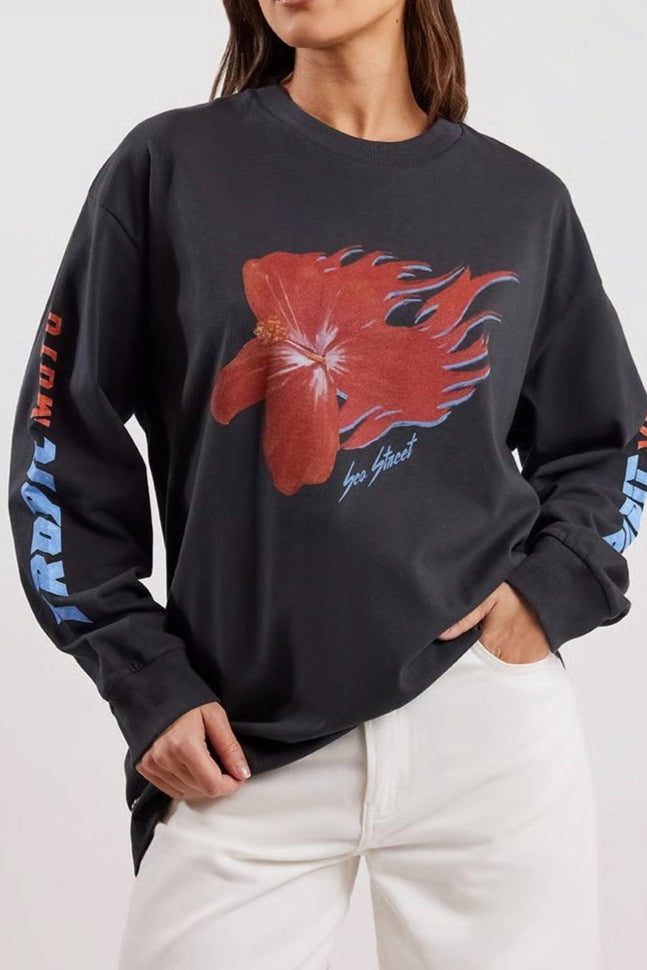 Flaming Hibiscus Long Sleeve T-Shirt