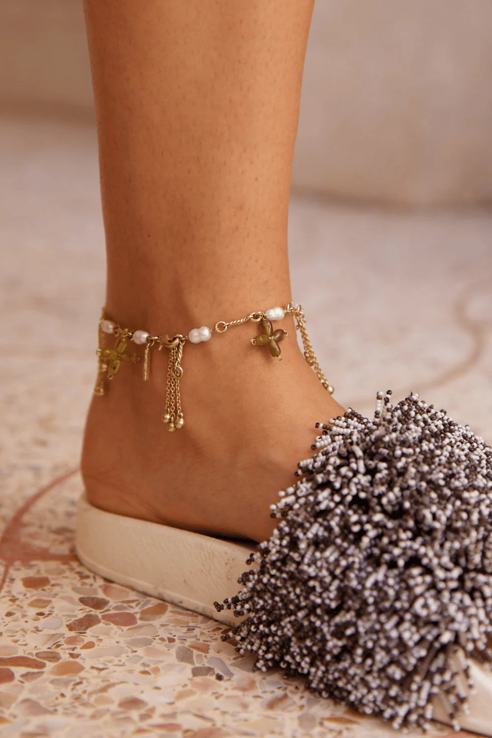 LE JARDIN BEAD FLOWER ANKLET