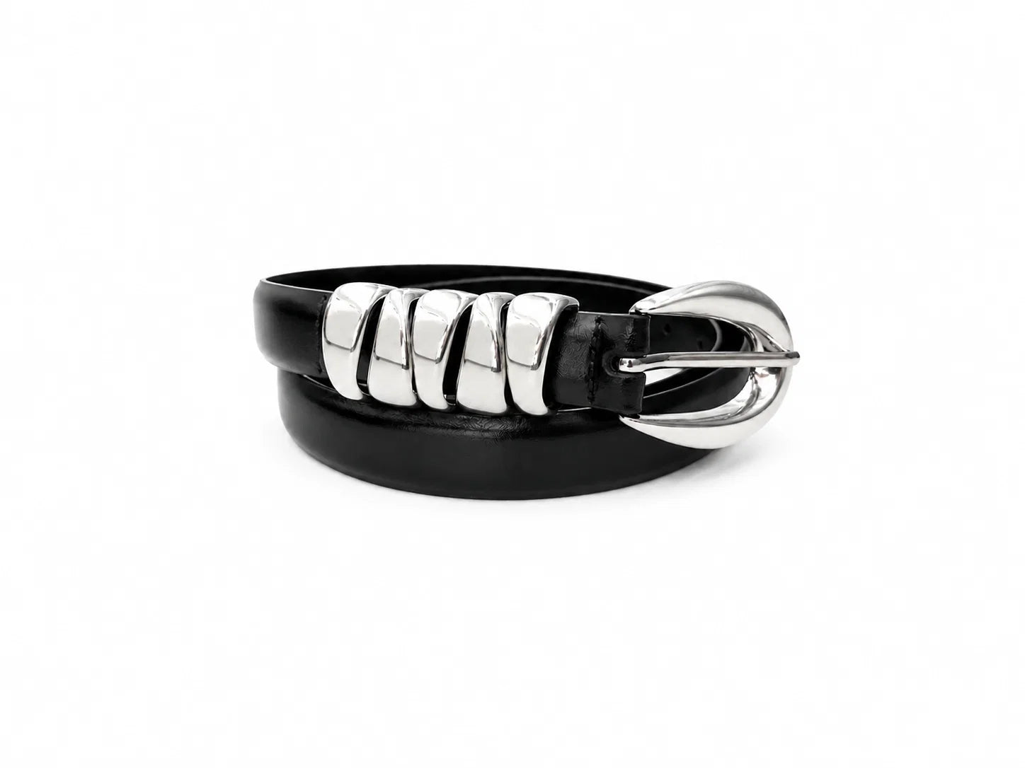 Molten Silver Loop Belt – Black