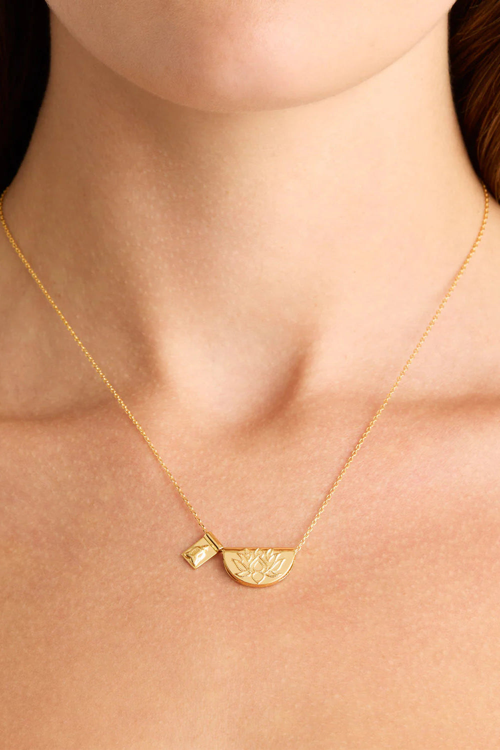 Lotus and Little Buddha Necklace 18k Gold Vermei