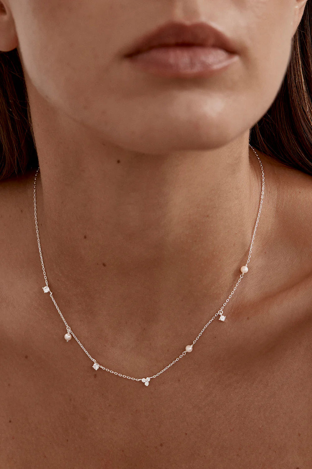 Moonlit Bloom Pearl Choker - Sterling Silver