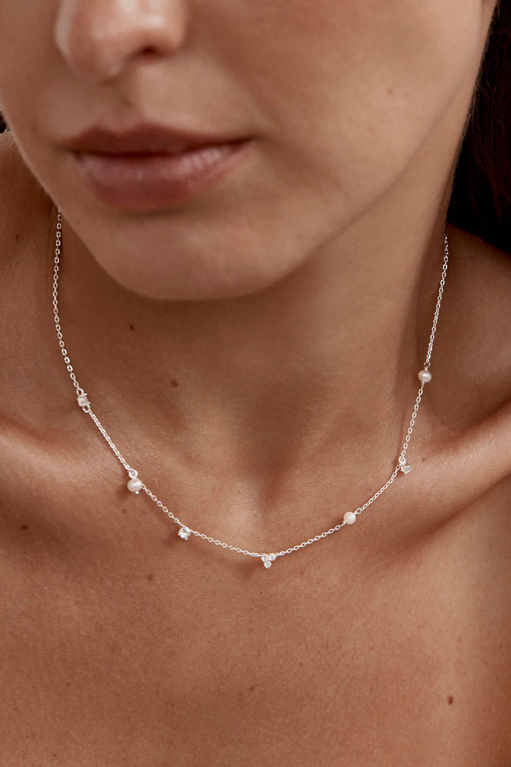 Moonlit Bloom Pearl Choker - Sterling Silver