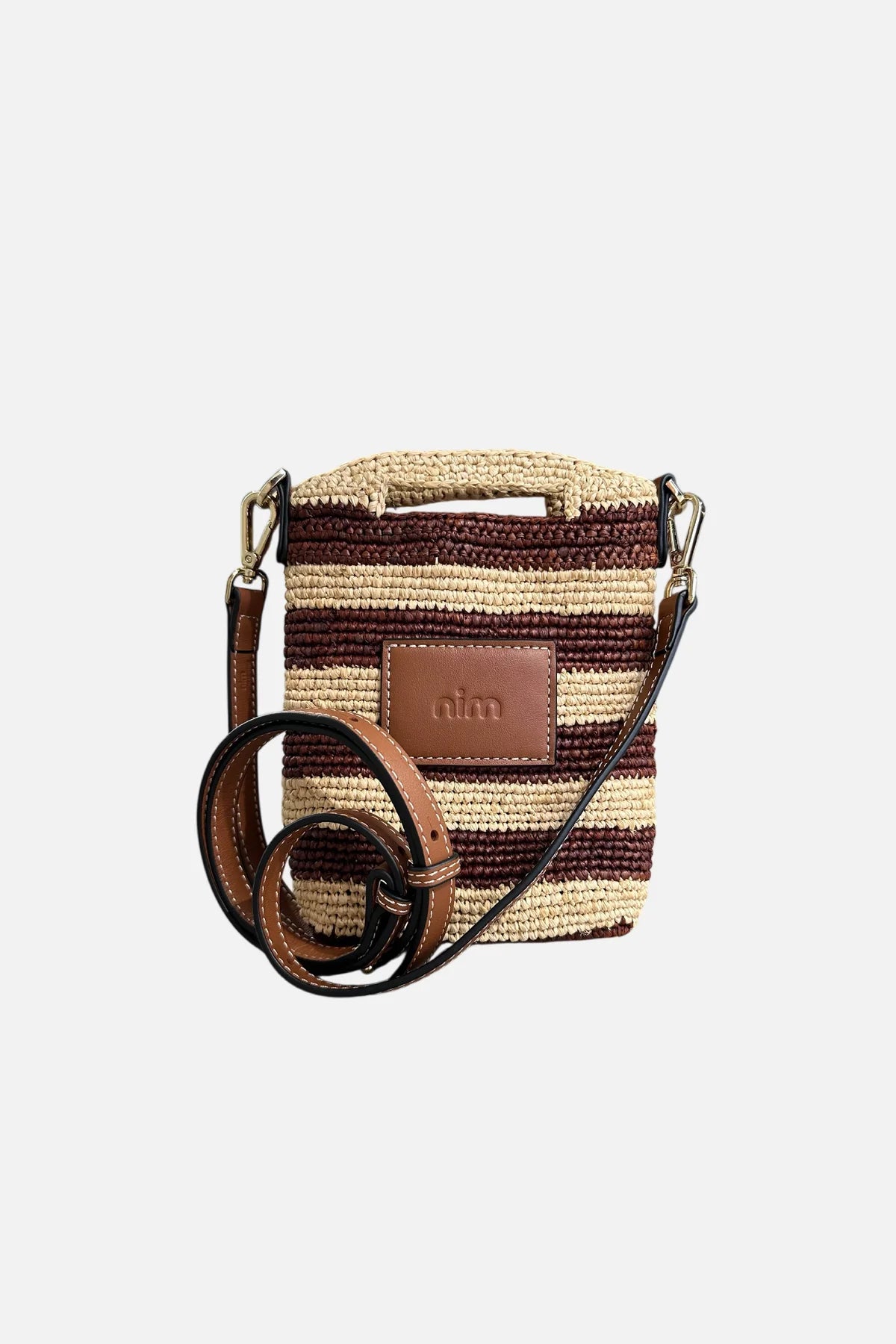Leather Trimmed Raffia Pocket - Stripe