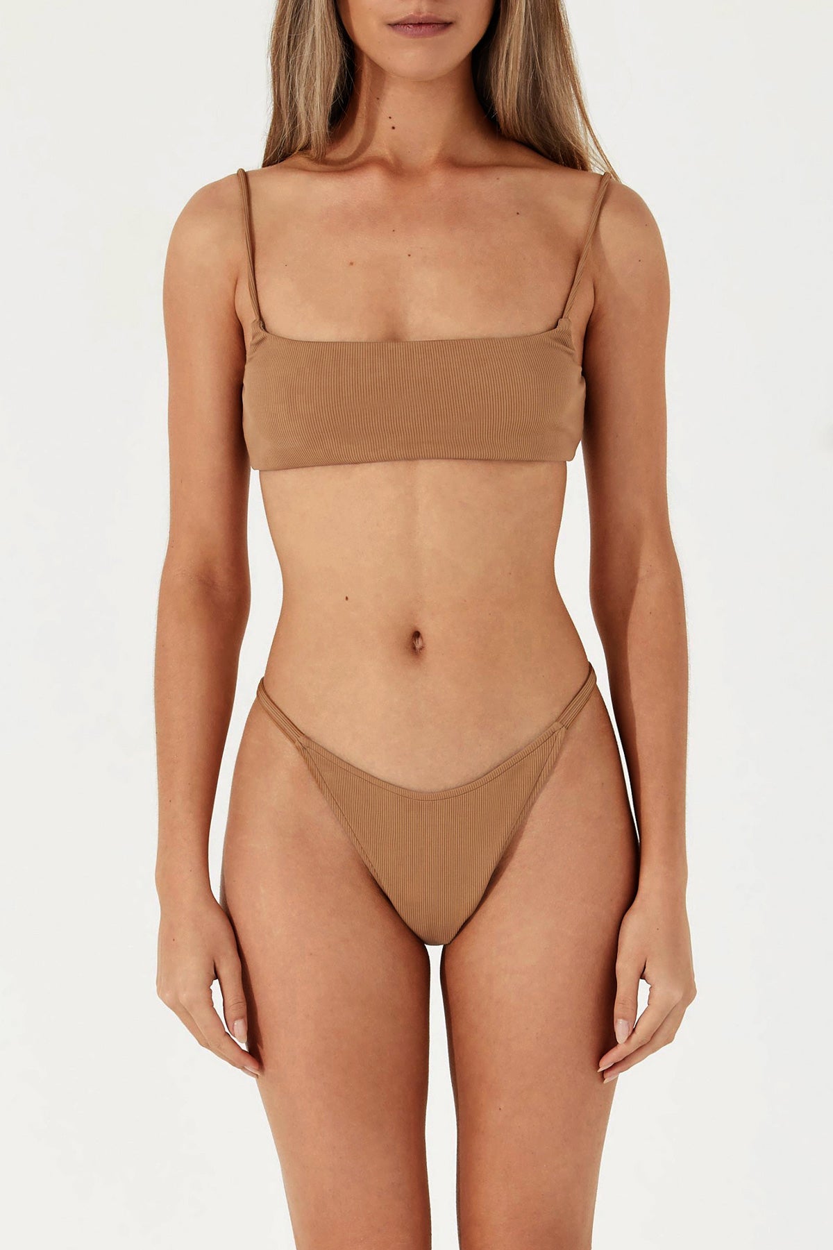 RIB CURVE THONG - ALMOND