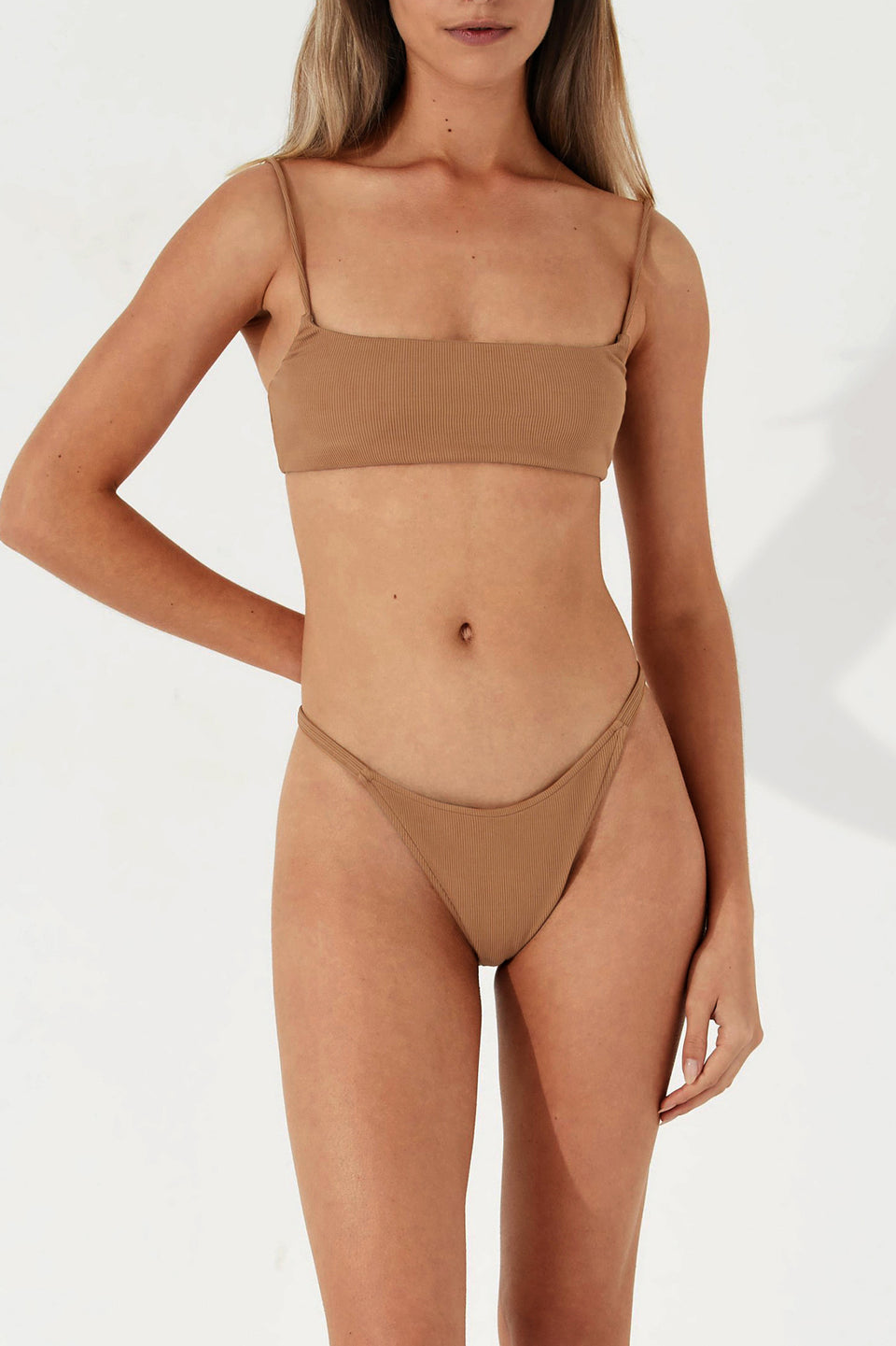 RIB CURVE THONG - ALMOND