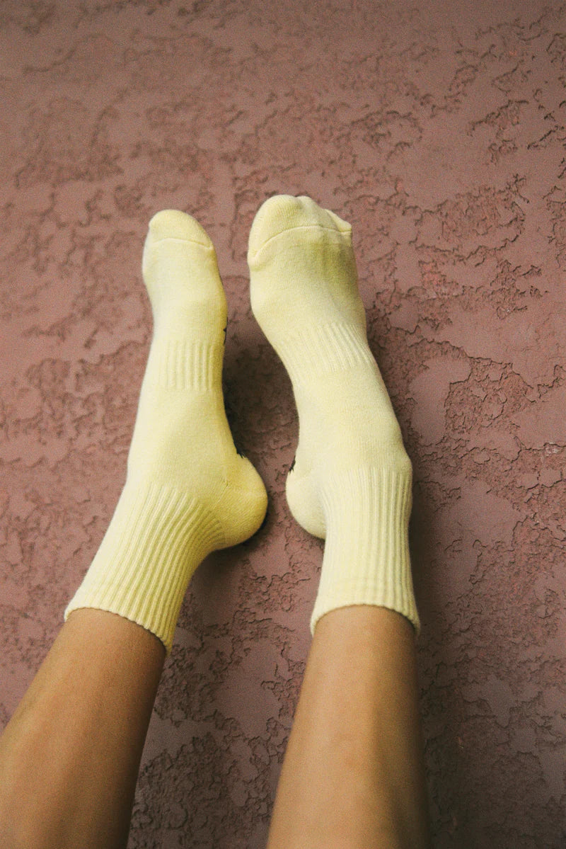 Grip Sock - Yellow With Brown Stars