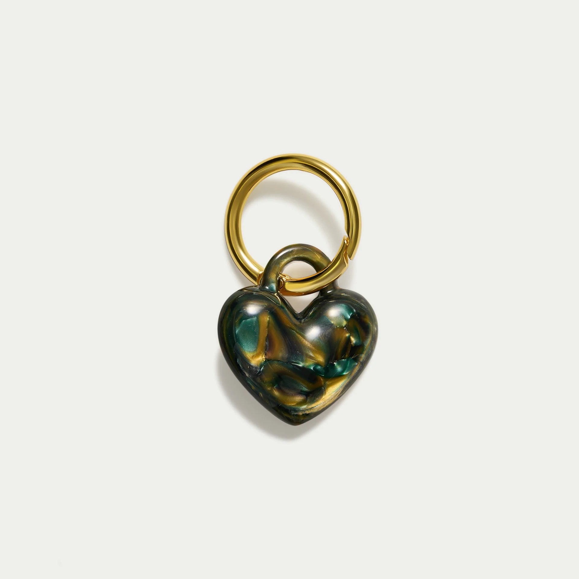 Puffy Heart Keychain - Green Tortoiseshell