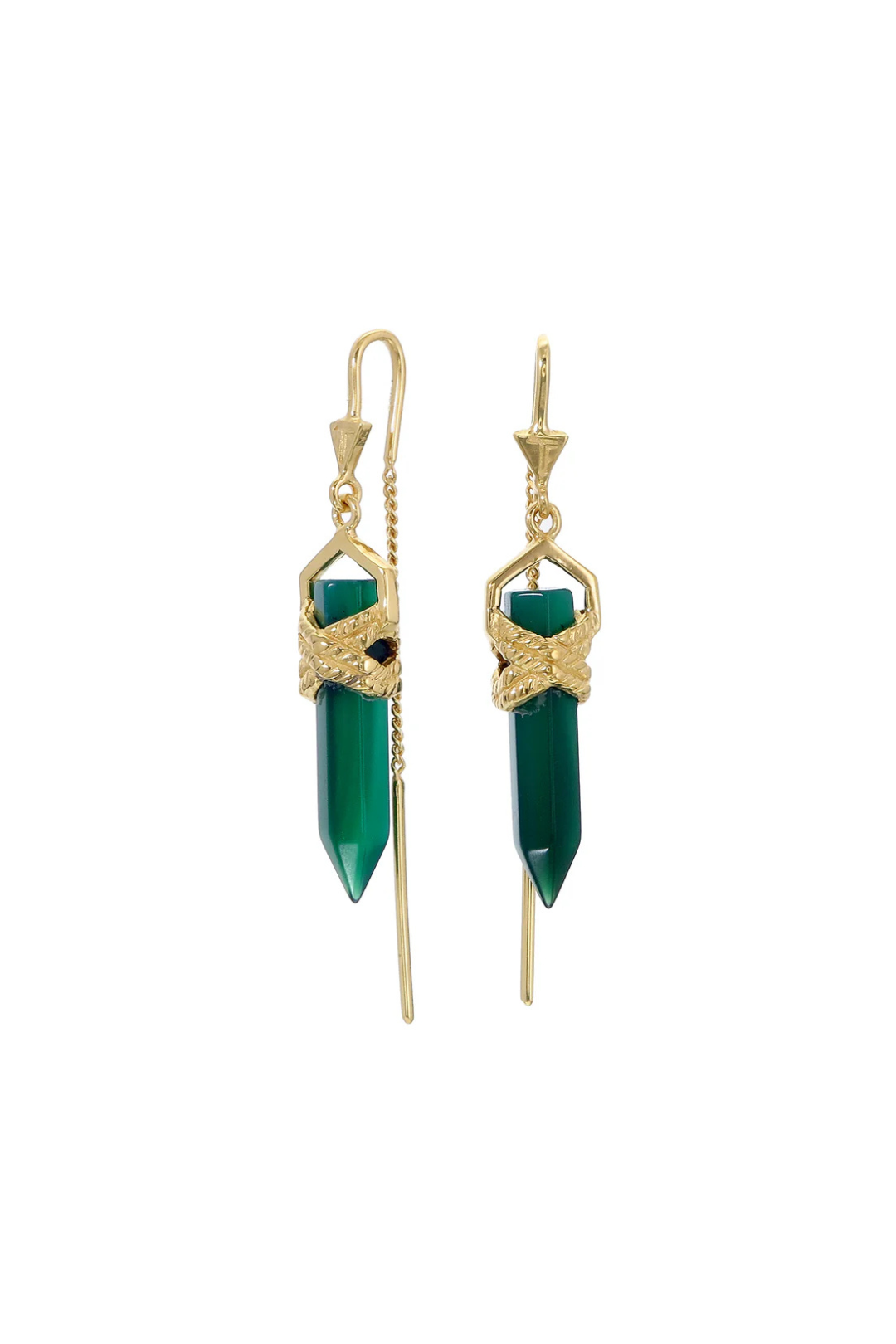 ROPE BEZEL PULL THROUGH EARRINGS GREEN ONYX - GOLD