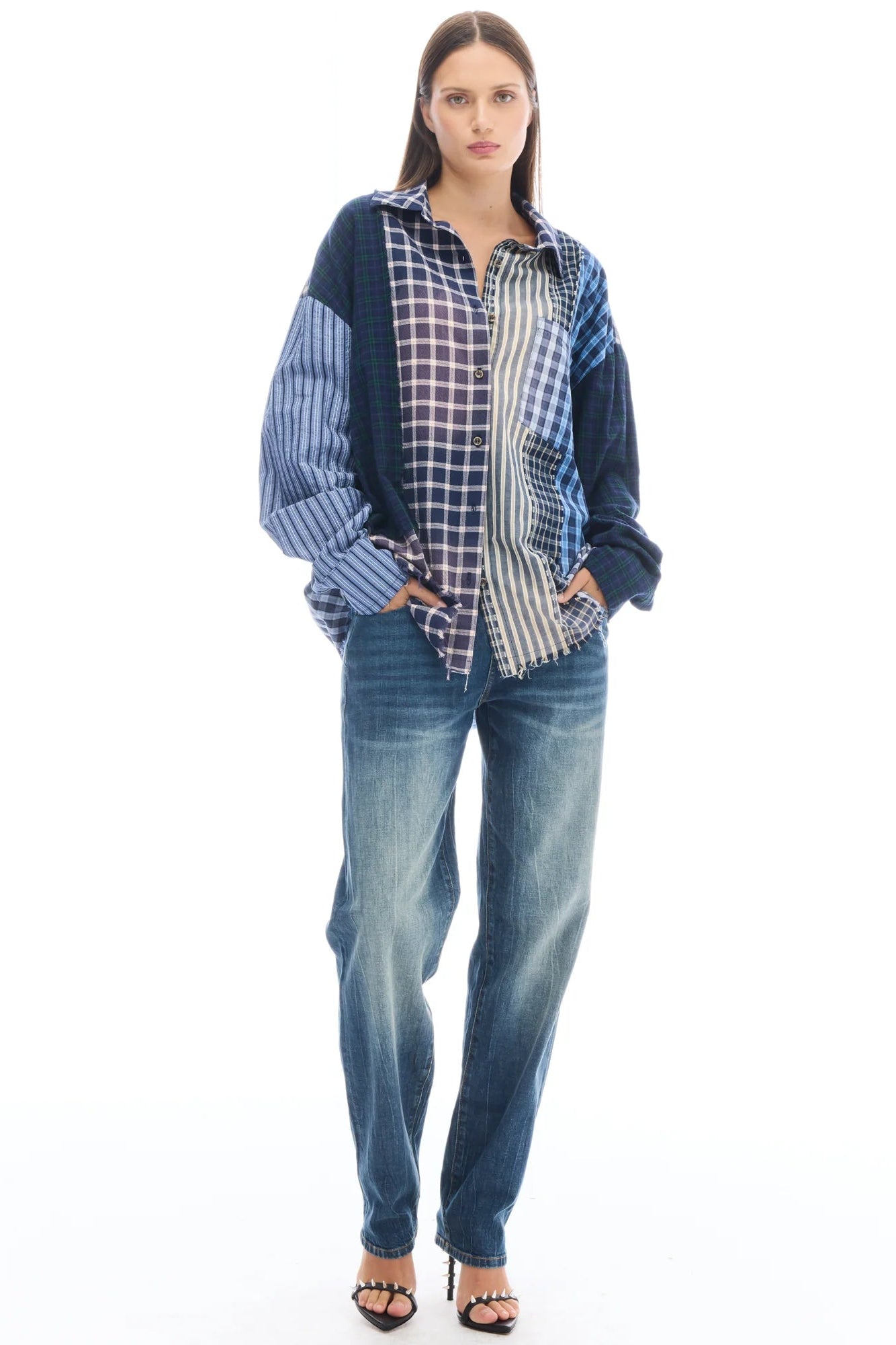 Patchwork Check Stripe Shirt