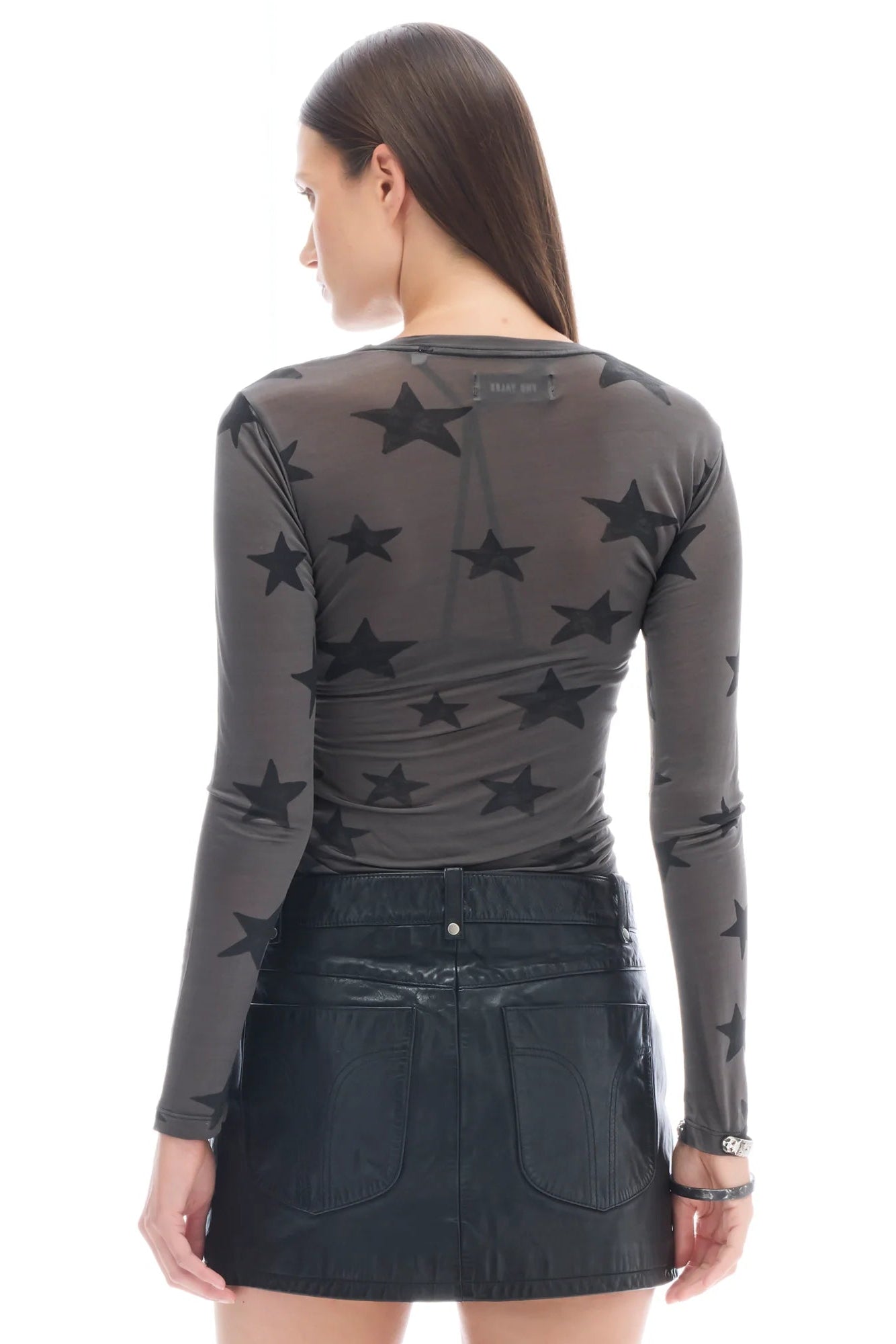 Black Star Mesh Ruched Longsleeve Top