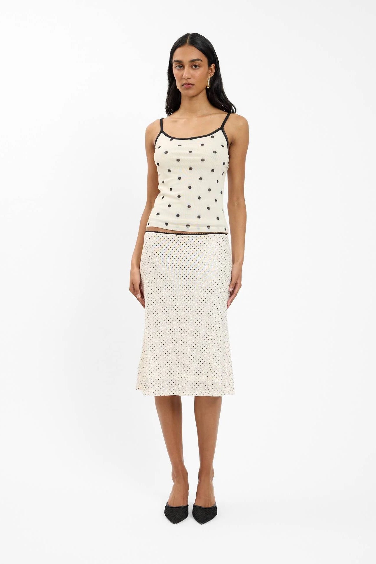 Midi Skirt - Mesh Ivory Polka