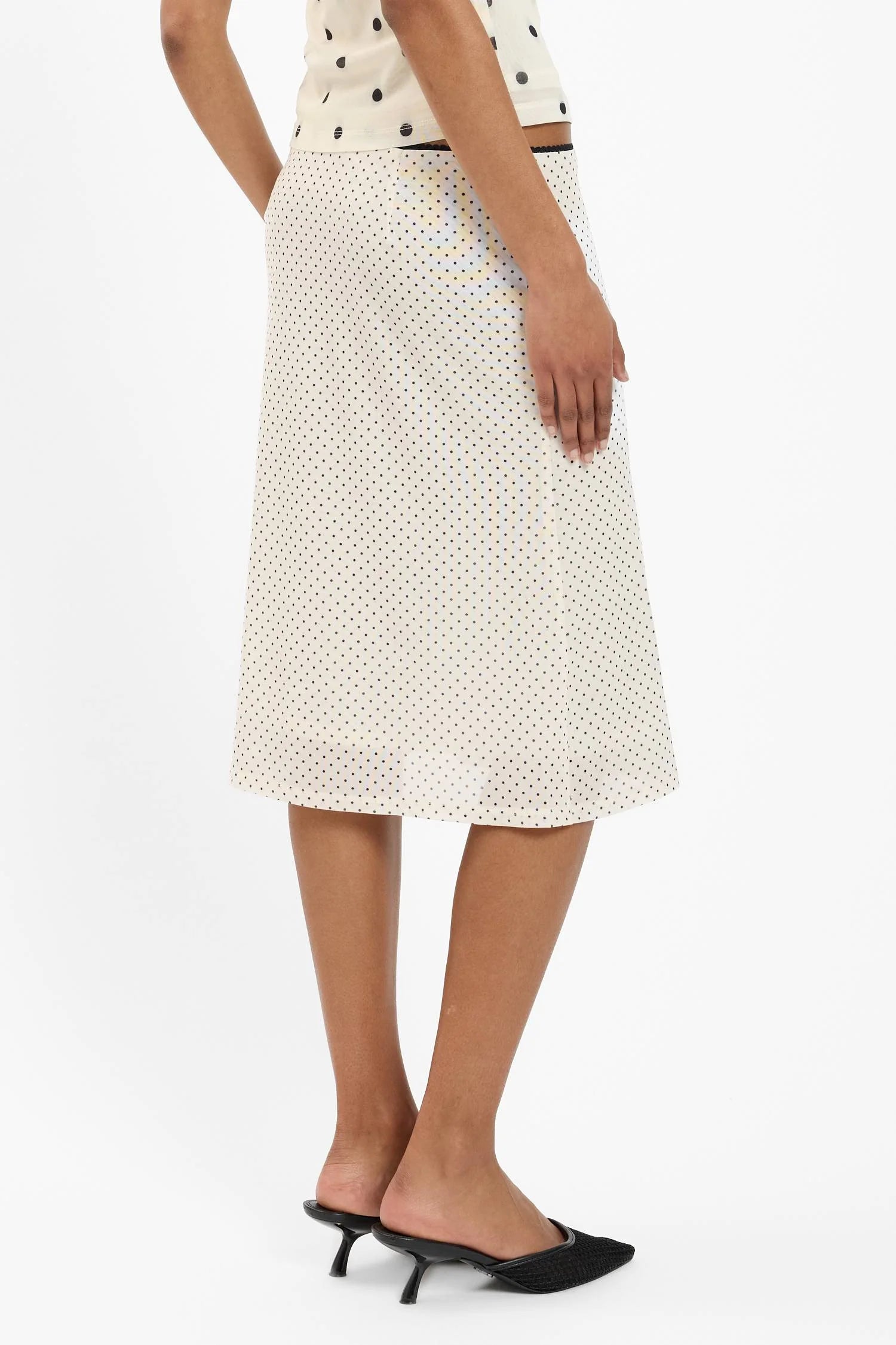 Midi Skirt - Mesh Ivory Polka