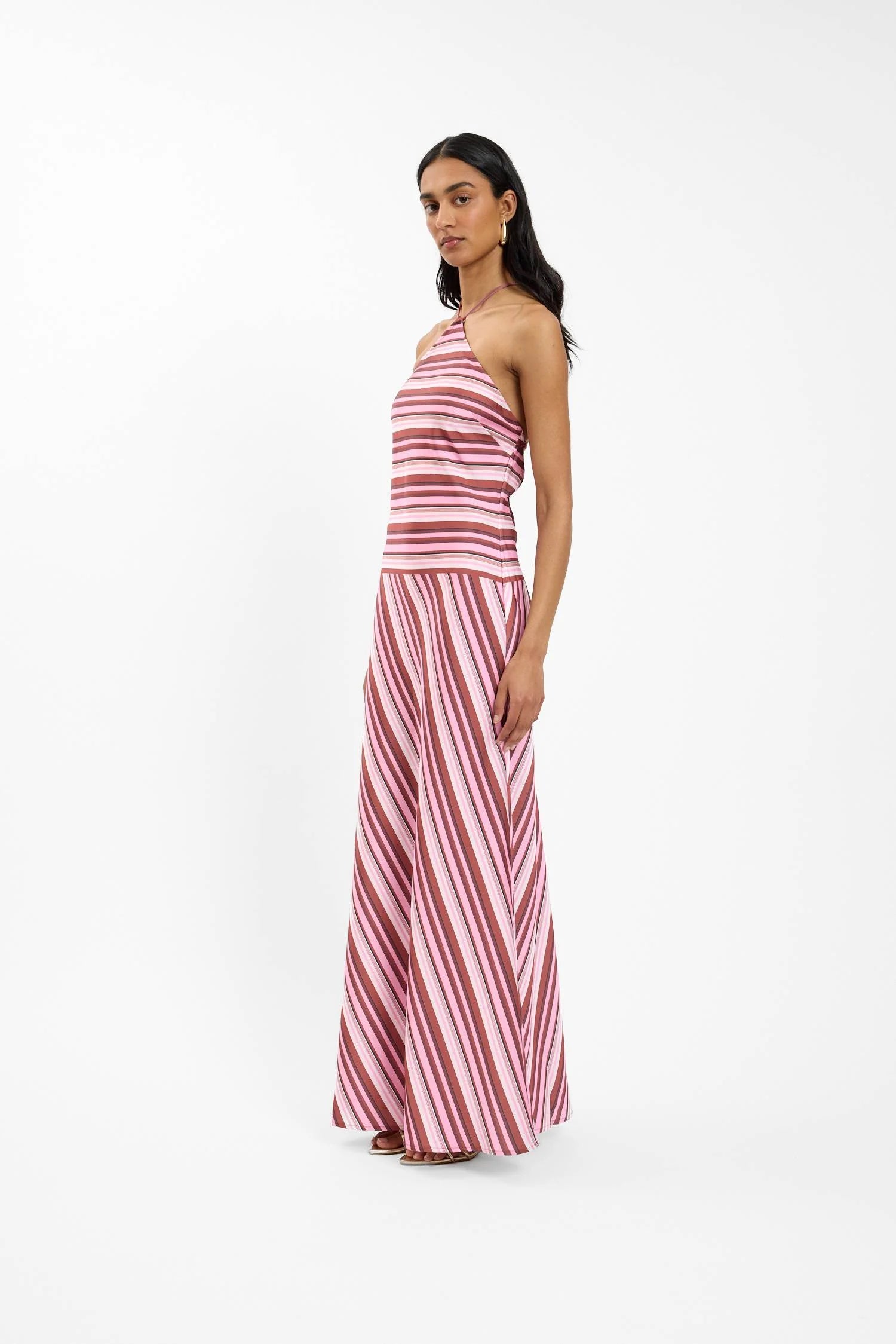Halter Maxi Dress - Magenta Stripe