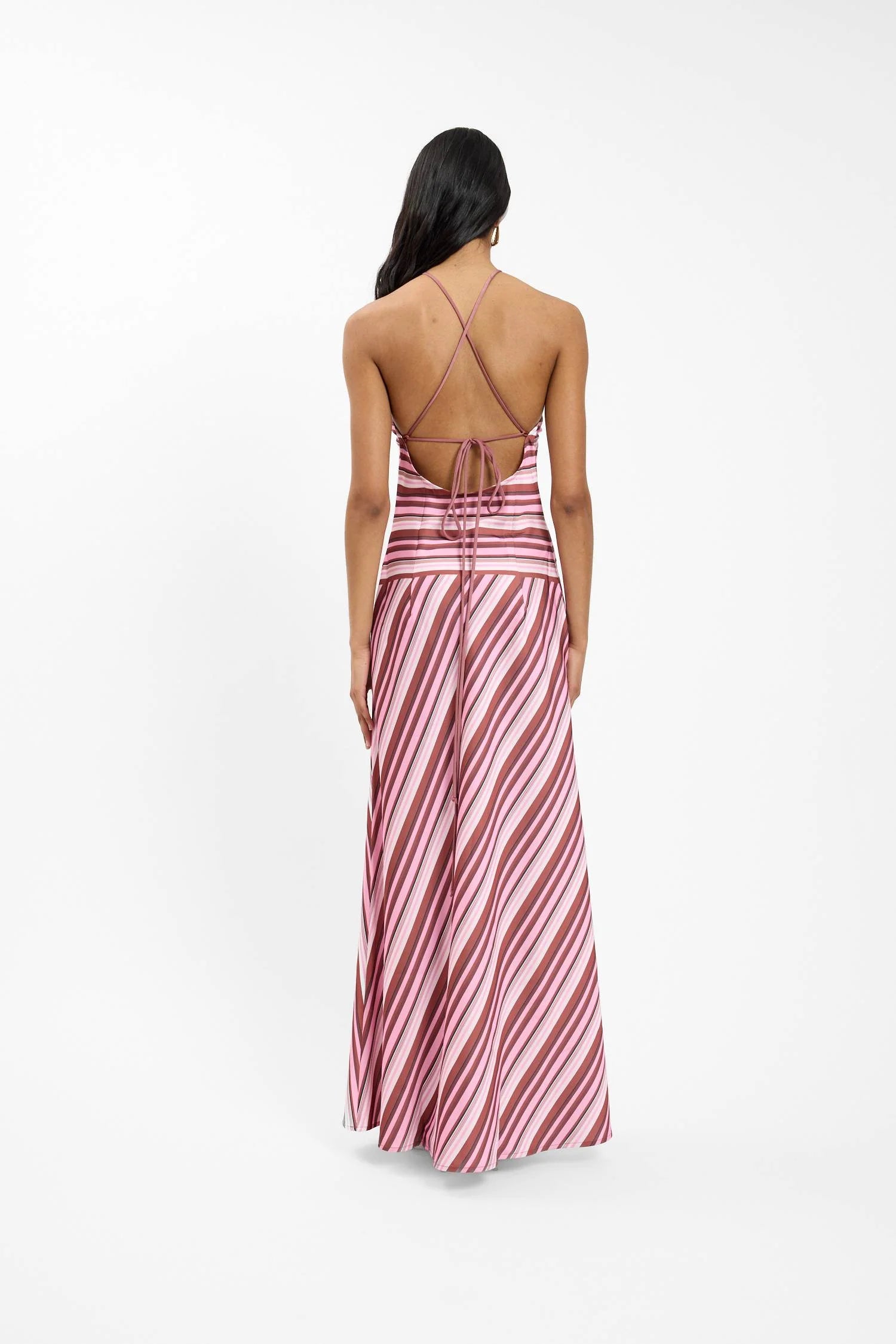 Halter Maxi Dress - Magenta Stripe