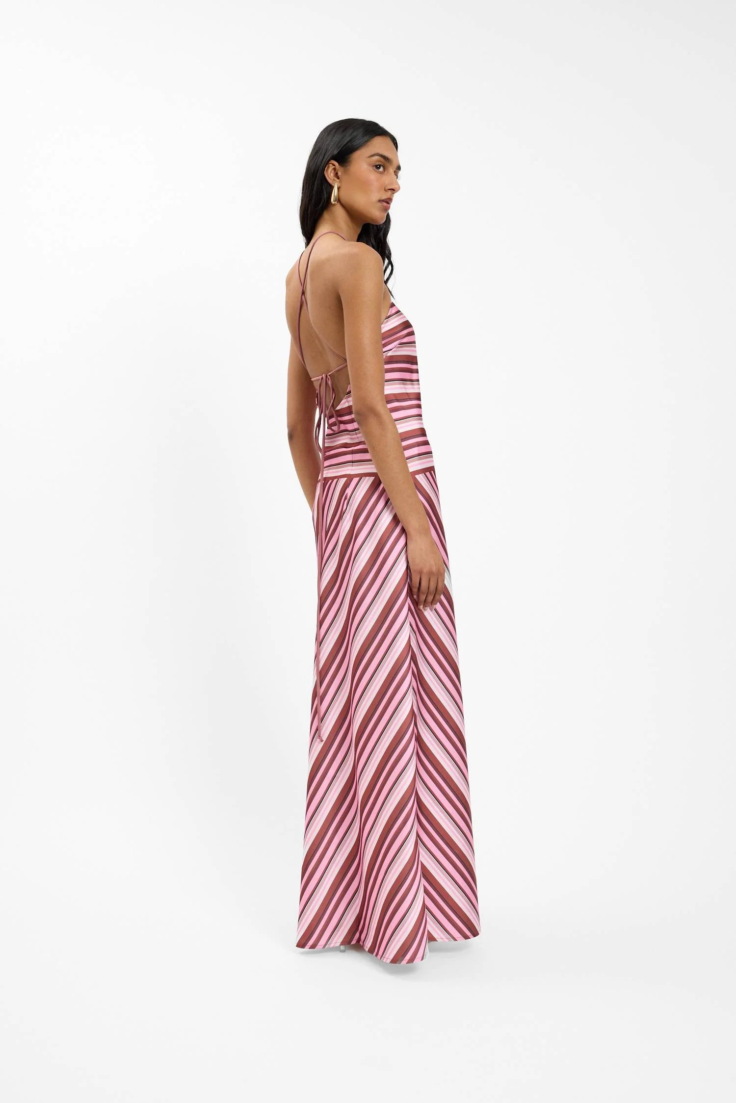 Halter Maxi Dress - Magenta Stripe