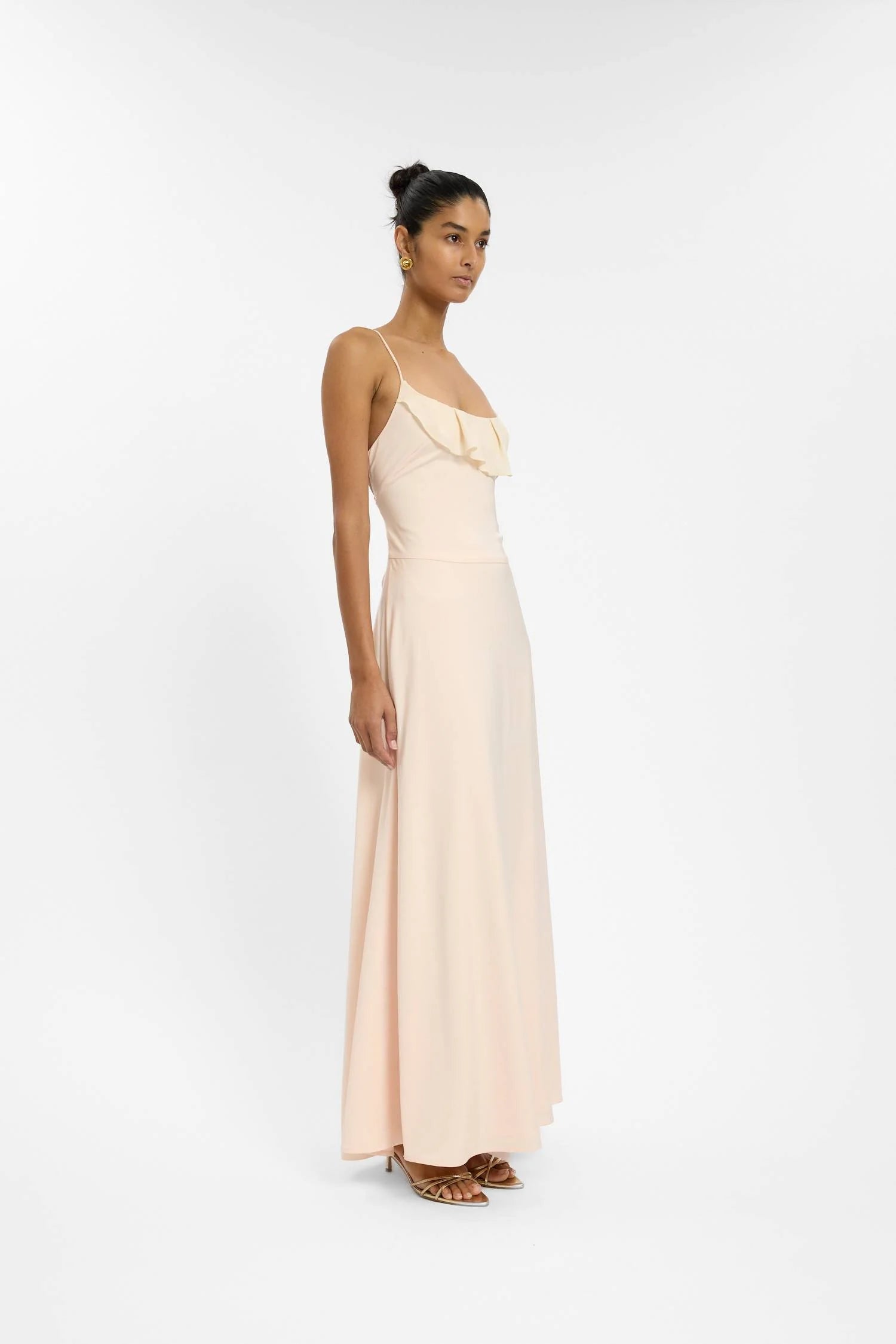 Frill Backless Maxi Dress - Blush Satin