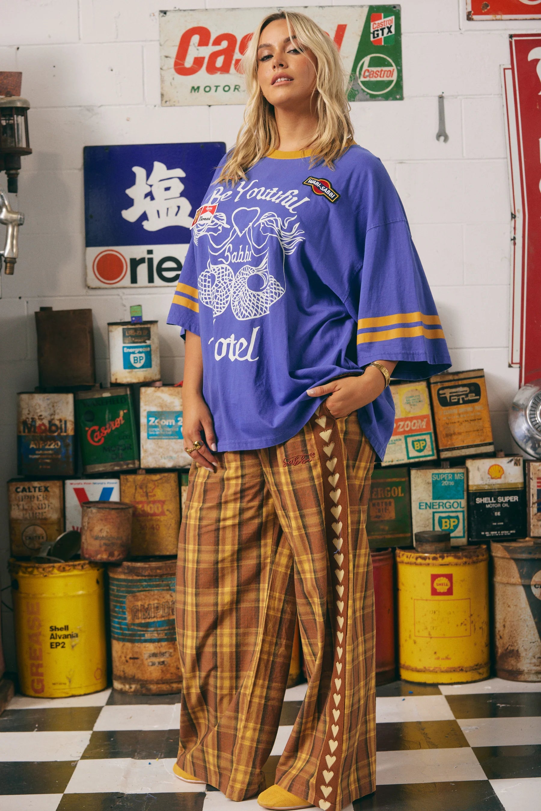 THE CANVAS RAVING HEARTS PANTS - TARTAN MUSTARD