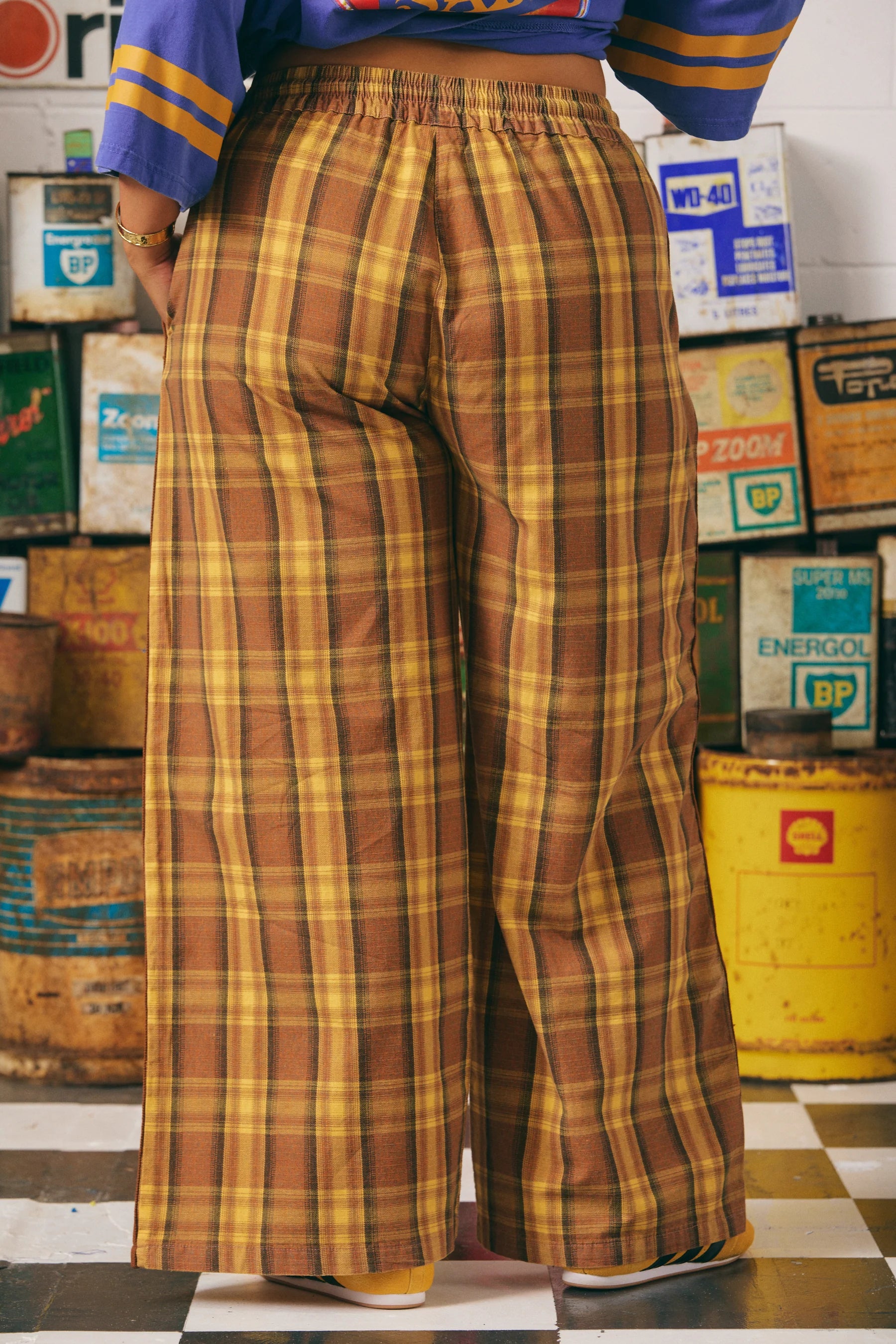 THE CANVAS RAVING HEARTS PANTS - TARTAN MUSTARD