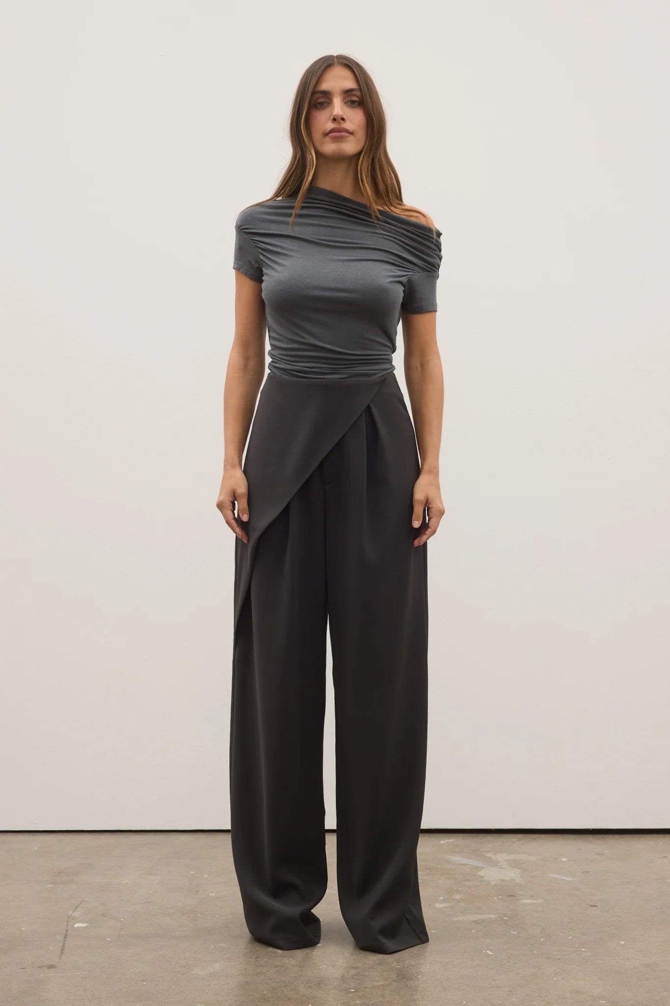 MONICA TOP -DARK HEATHER GREY