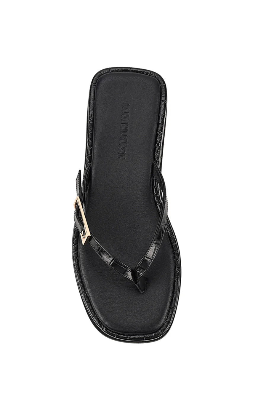 Josie Sandal - Black Croc-Embossed Leather