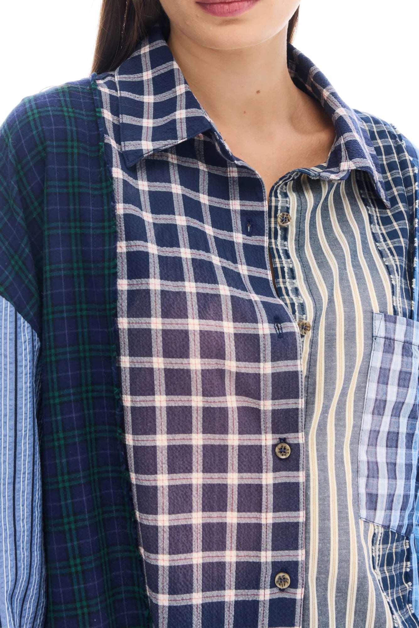 Patchwork Check Stripe Shirt
