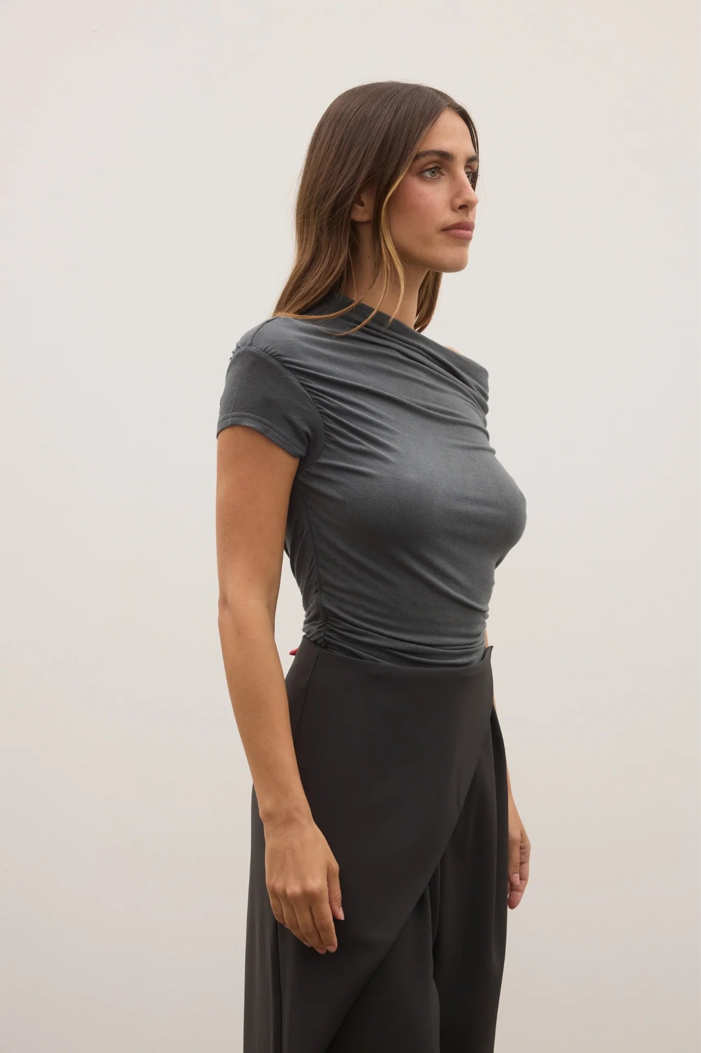 MONICA TOP -DARK HEATHER GREY