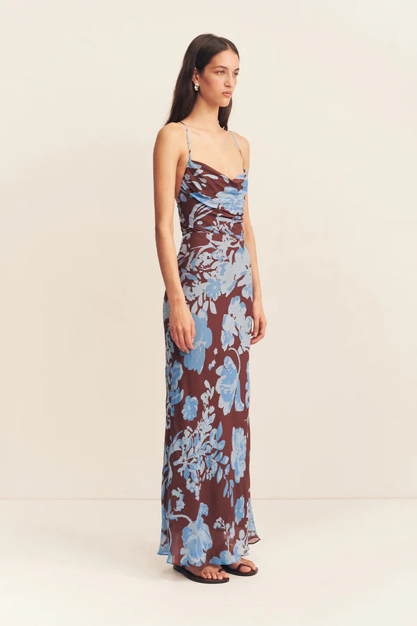 olson lace back bias maxi dress - arcadian floral