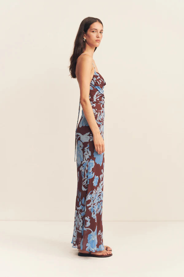 olson lace back bias maxi dress - arcadian floral