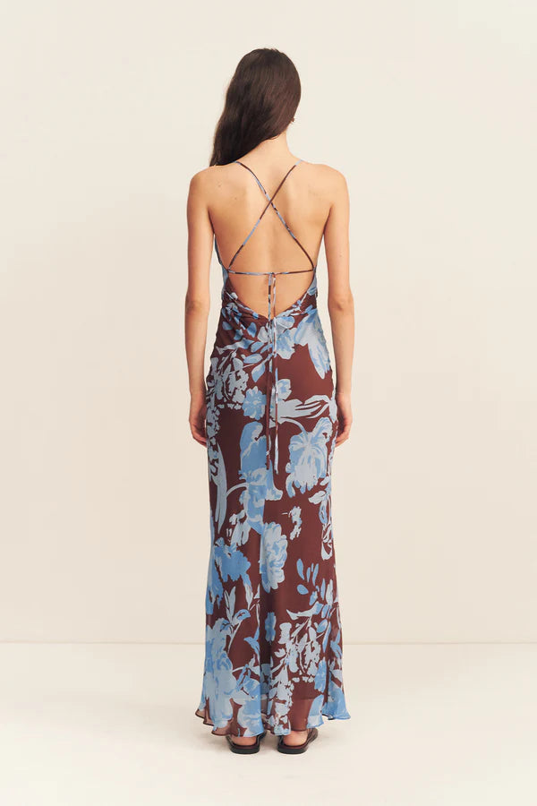 olson lace back bias maxi dress - arcadian floral